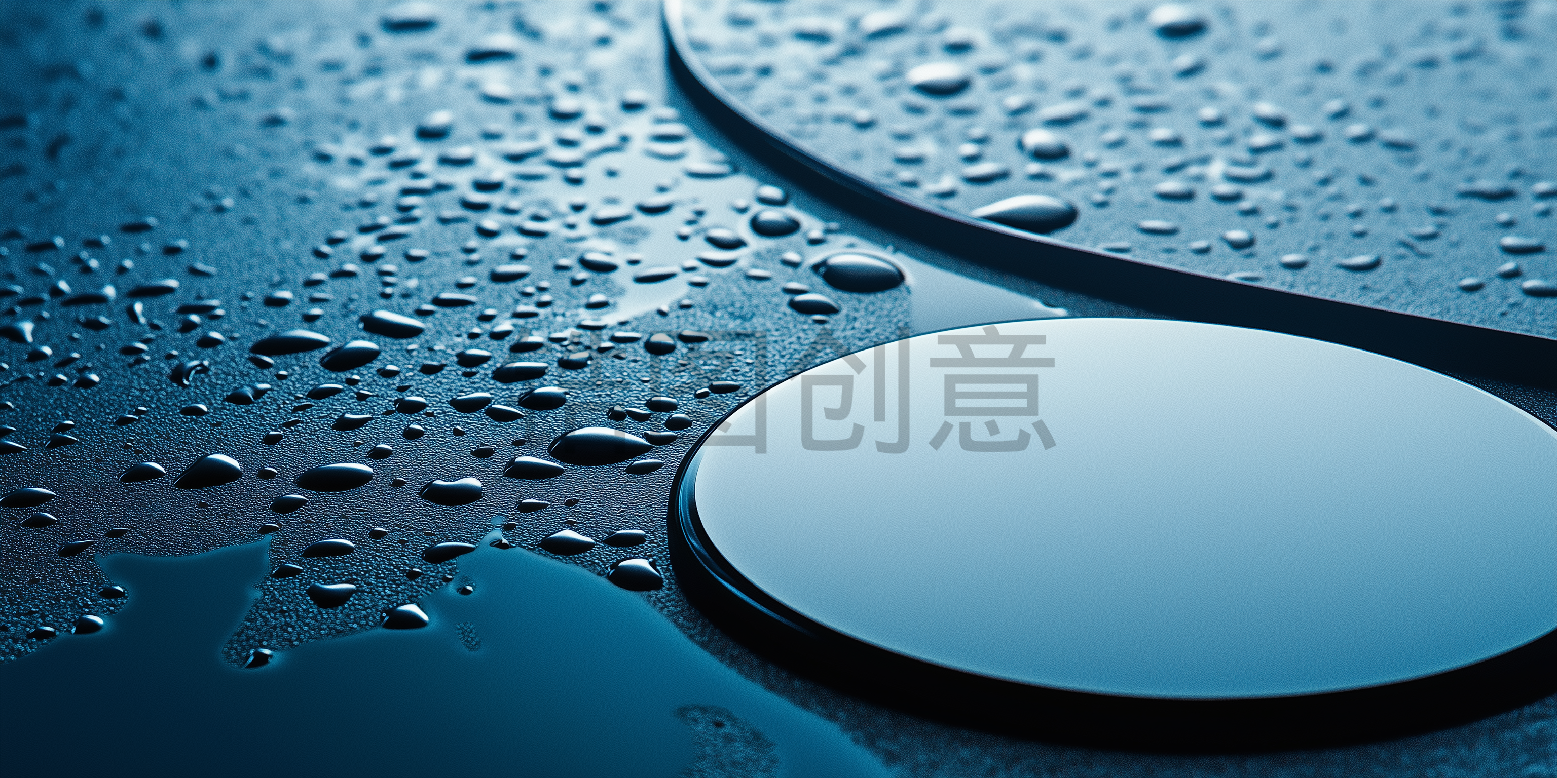 定设网-3D渲染立体水分子水气泡镜面上场景电商化妆品产品海报背景素材