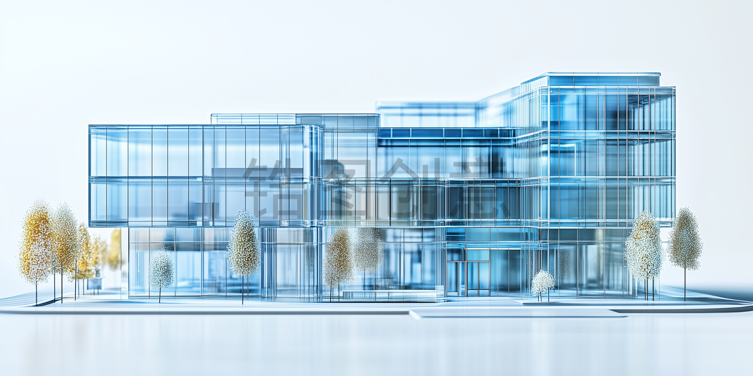 蓝色3d立体抽象城市建筑楼模型元素