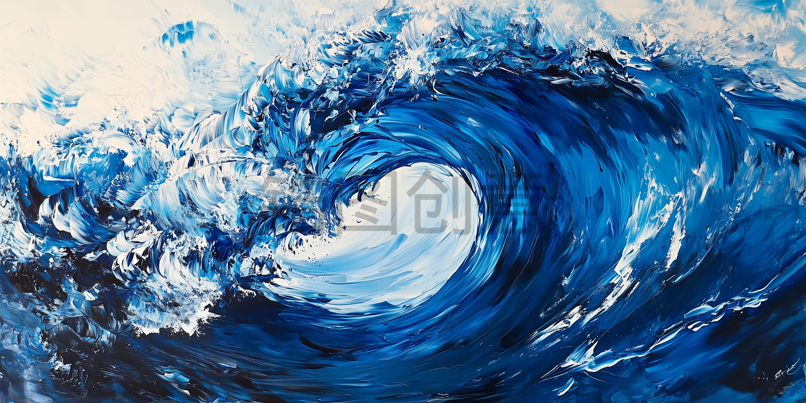 蓝色海浪油画肌理背景