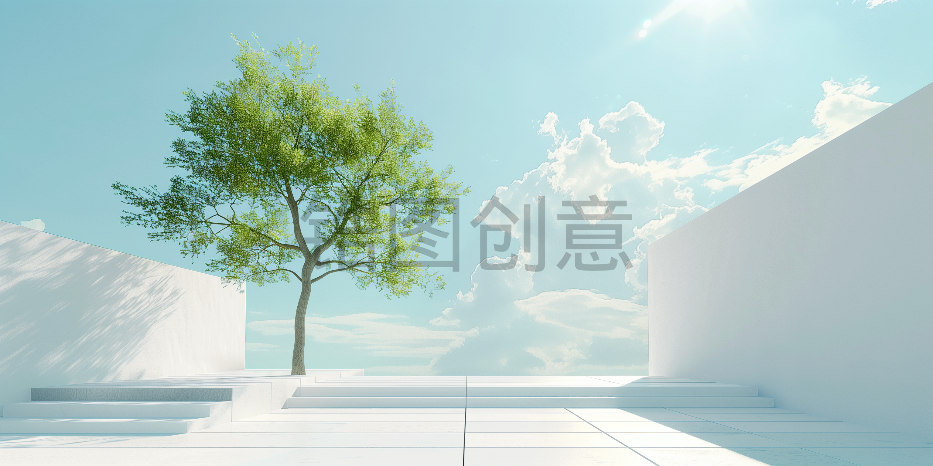 定设网-3d渲染建筑系列蓝色大气建筑空间背景
