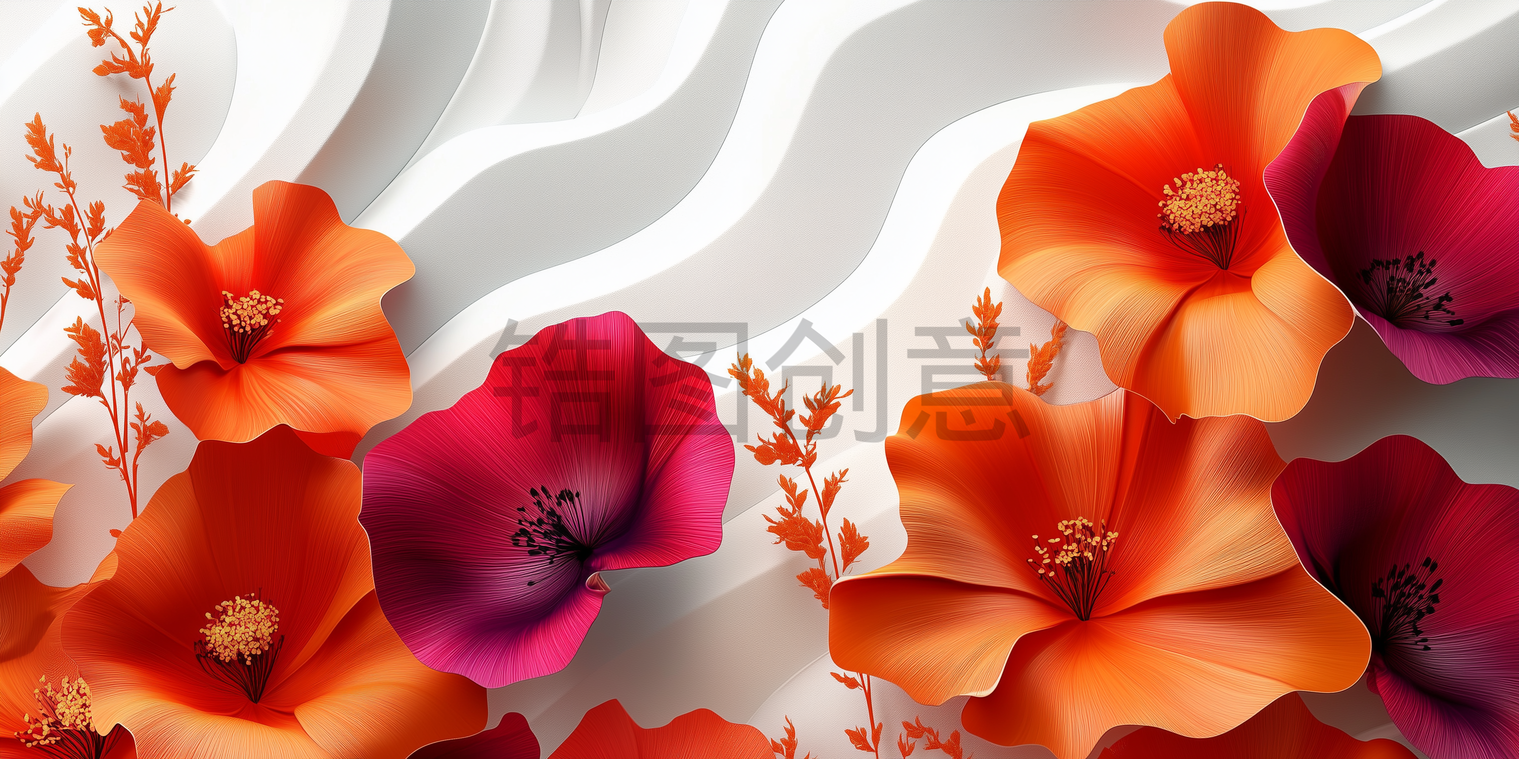 3d立体橙色渐变植物花卉背景