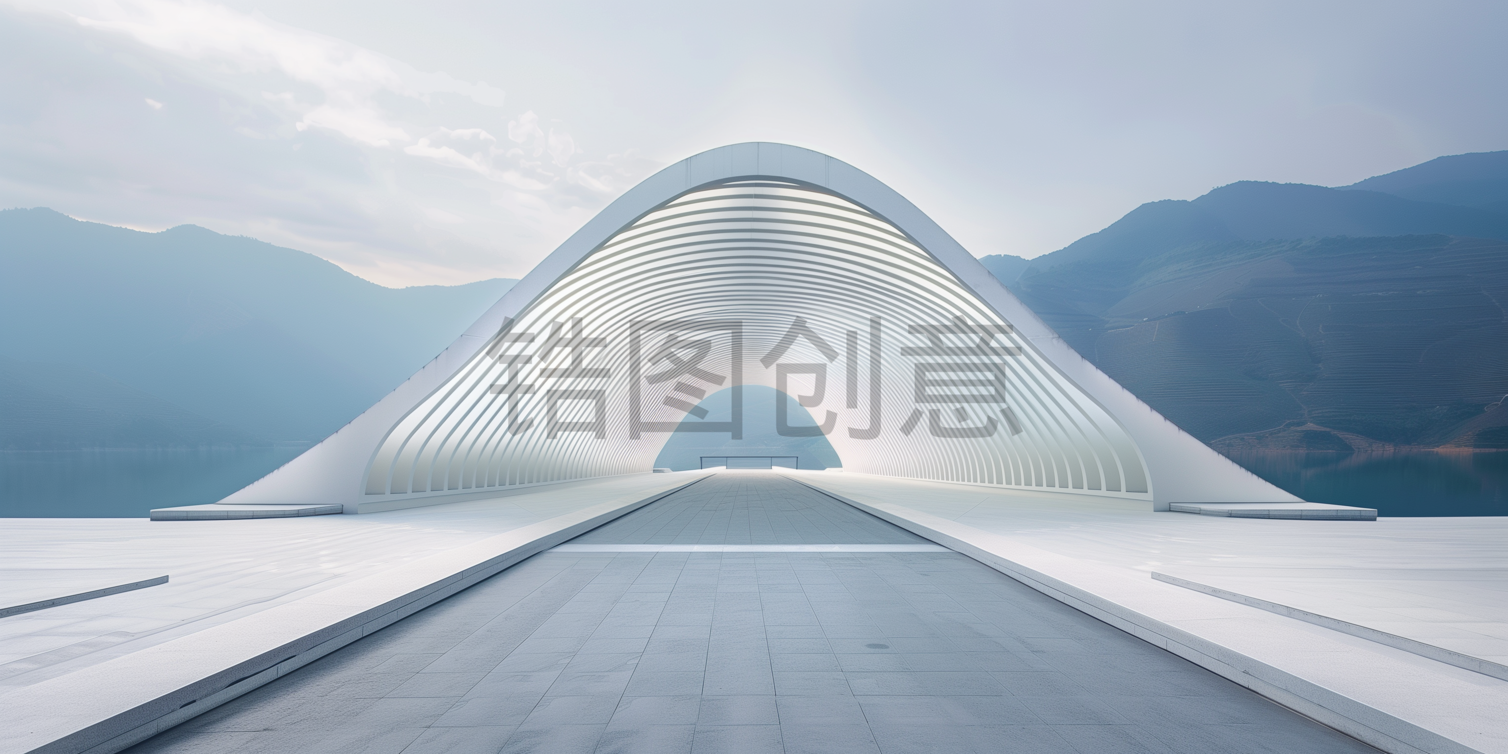 定设网-建筑系列蓝色大气建筑弧形空间简约空间感背景