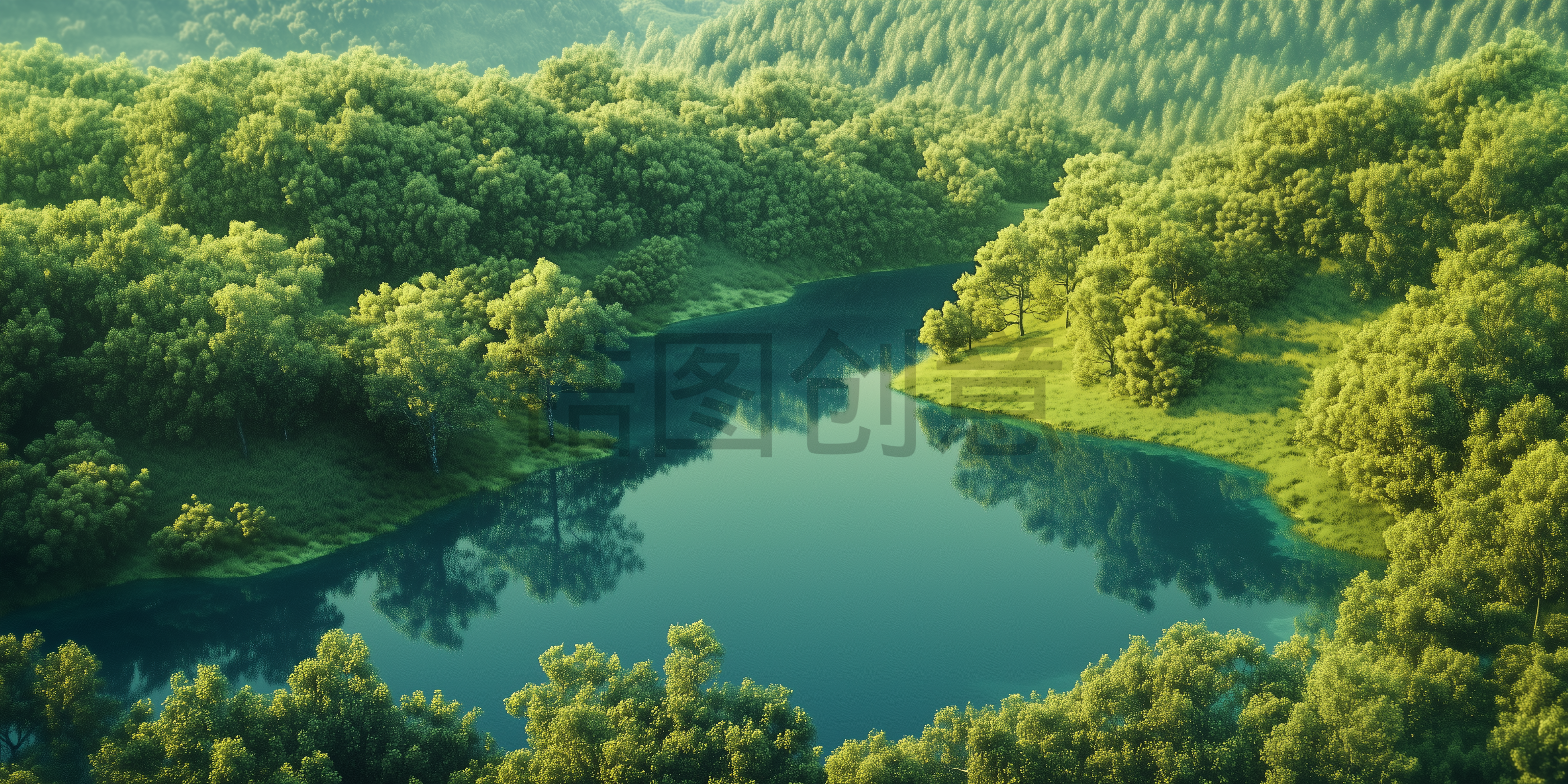 数字ai大自然森林包围湖景素材