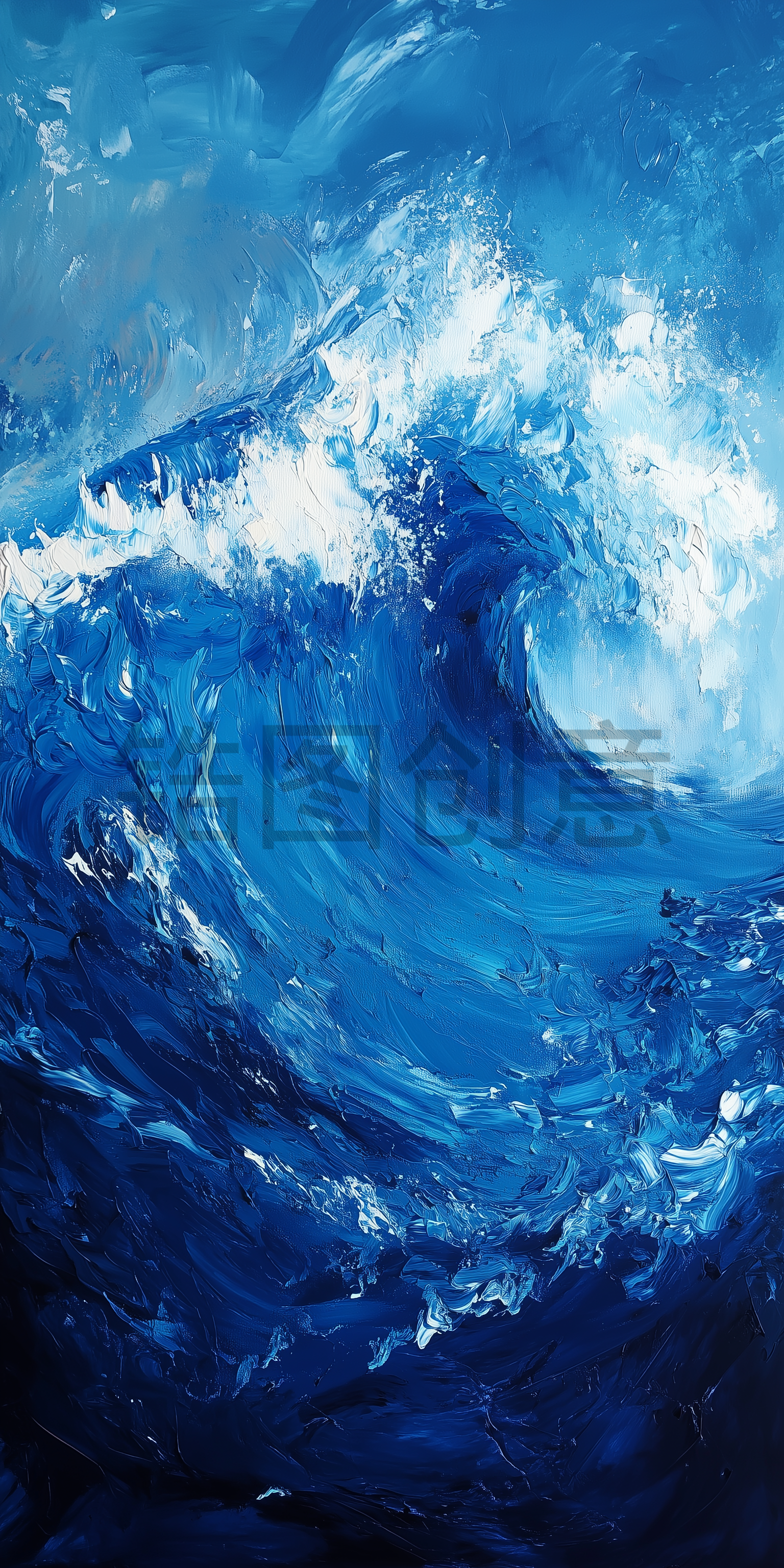 蓝色海浪油画肌理背景