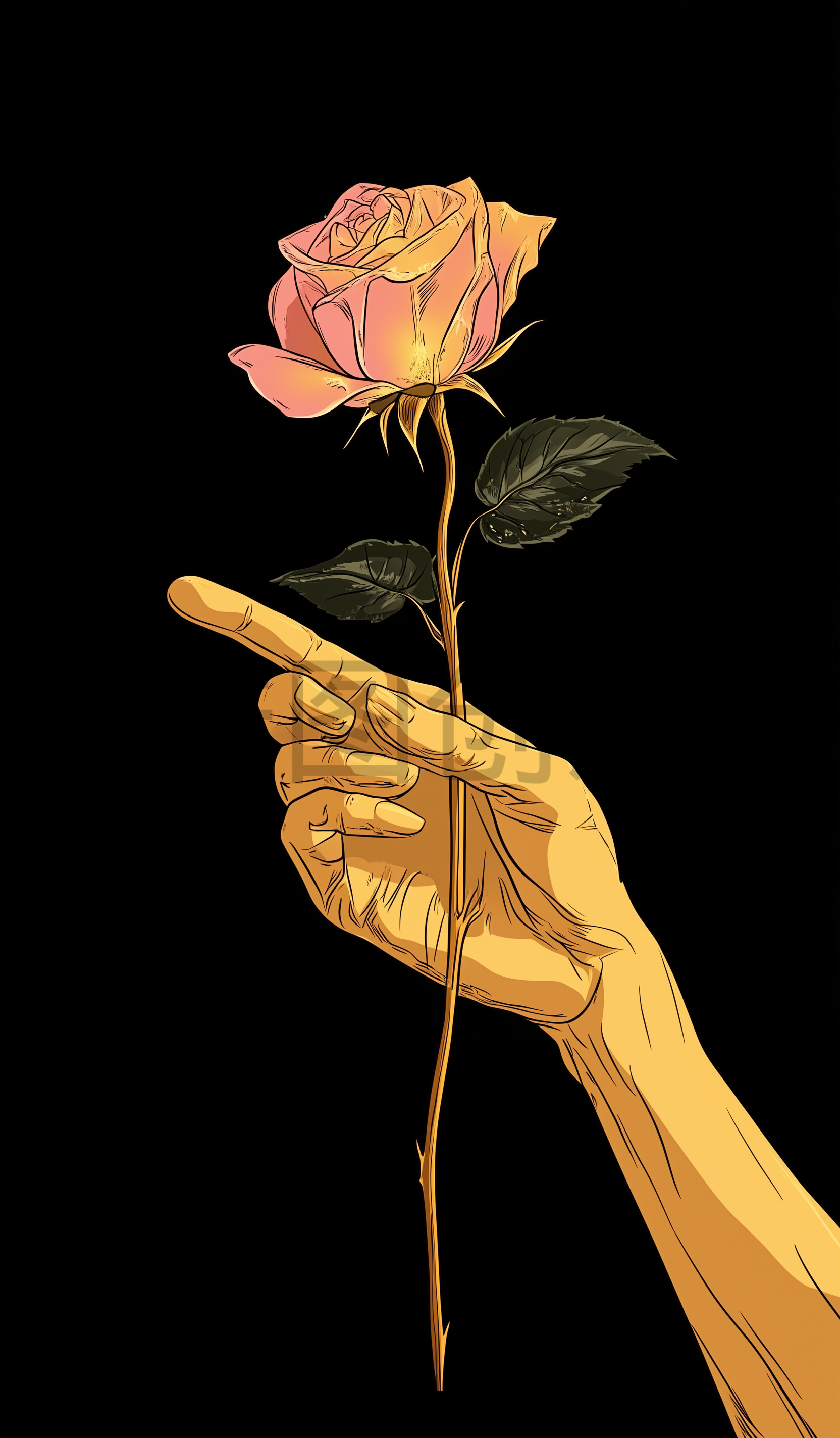 定设网-手拿玫瑰插画元素