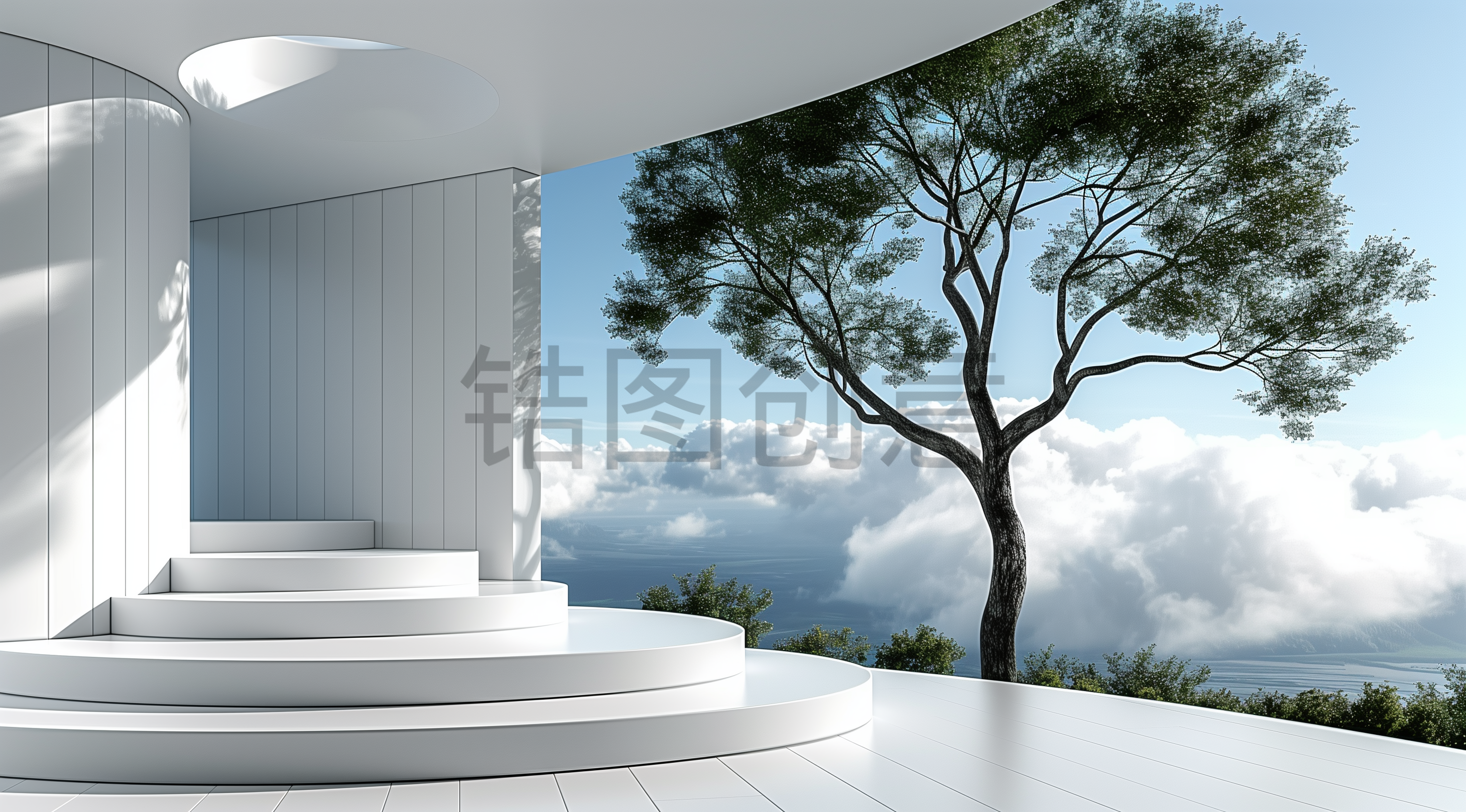 走设网-3d渲染建筑系列蓝色大气建筑空间背景
