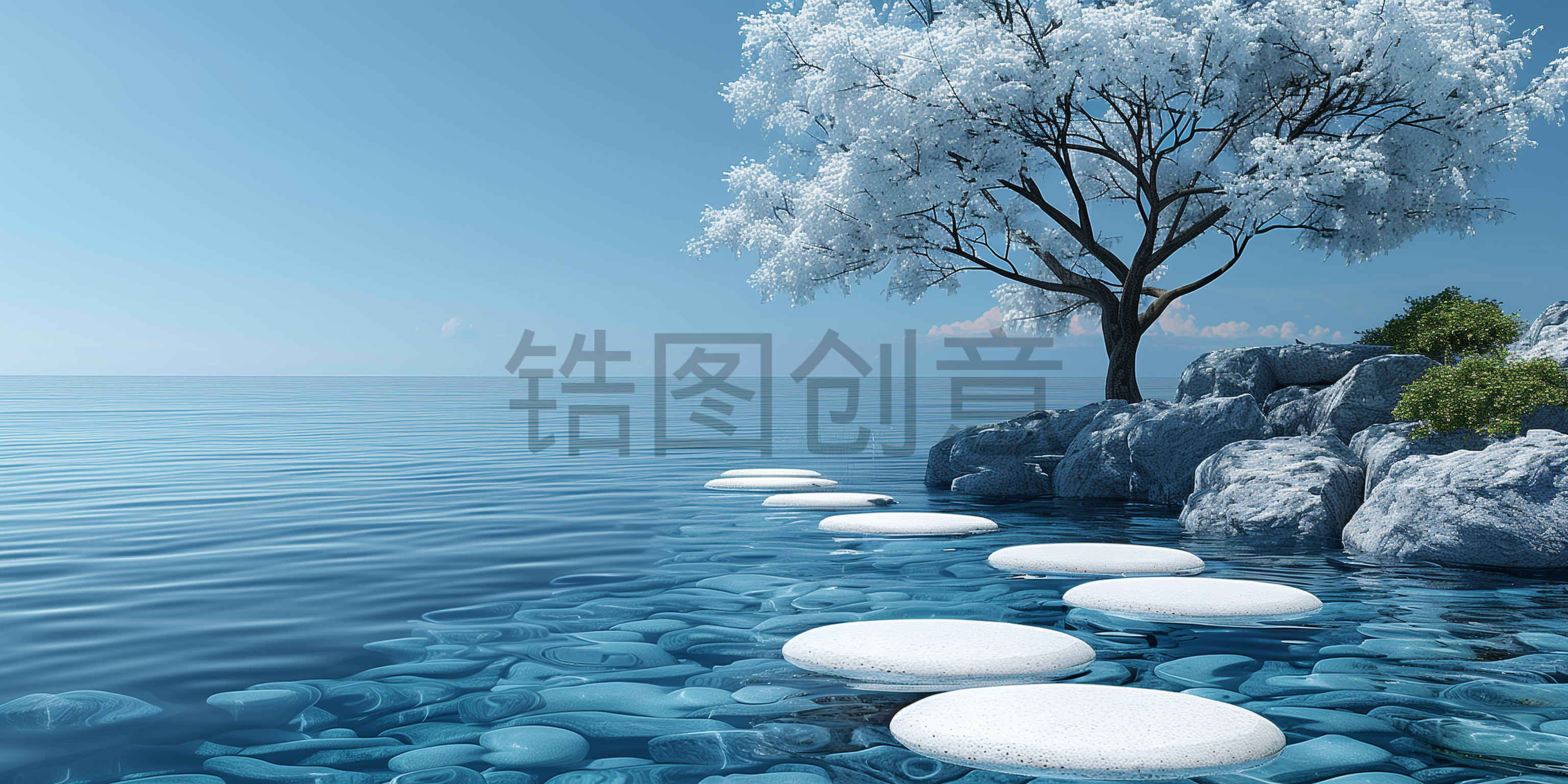 数字ai湖景生态树风光背景