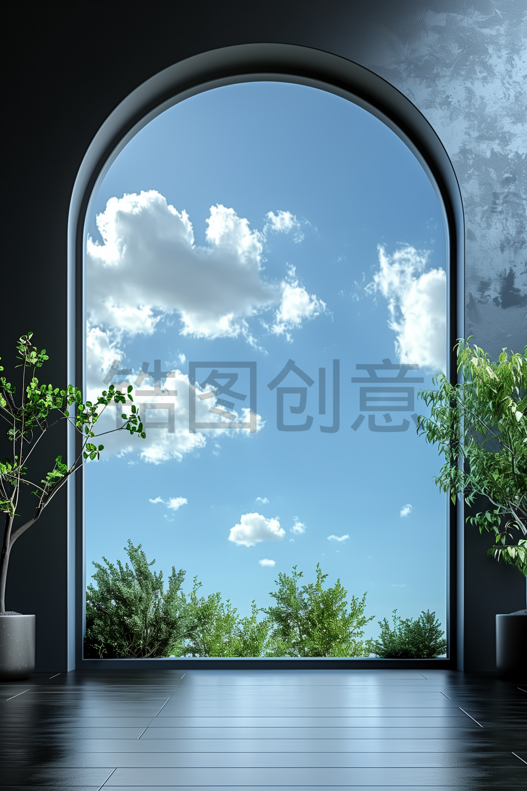 定设网-3d渲染建筑系列蓝色大气建筑拱形空间简约空间感背景
