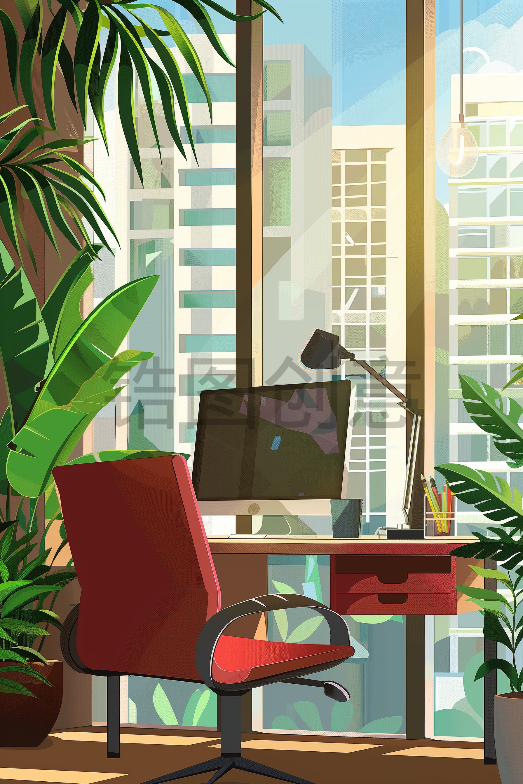 商务办公工作室内场景插画背景