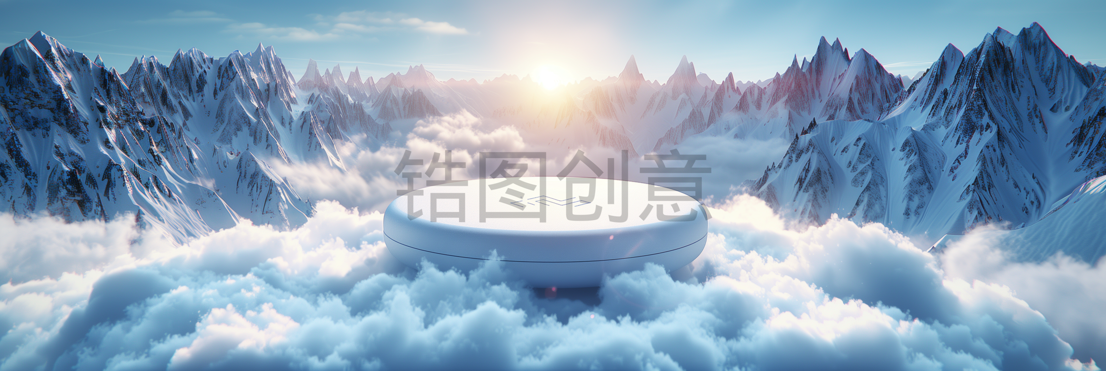 走设网-3D渲染立体云层群山场景电商电子数码产品海报背景素材