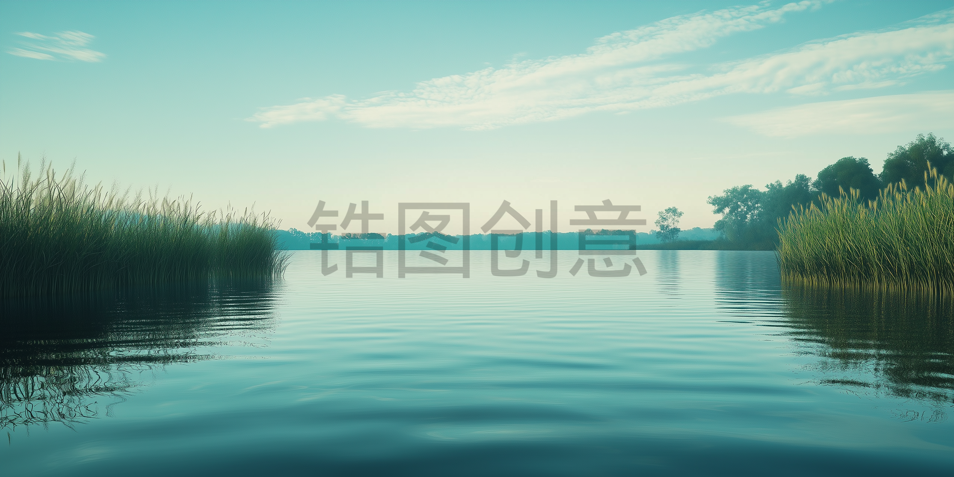 定设网-湖面风光芦苇水面背景图片素材