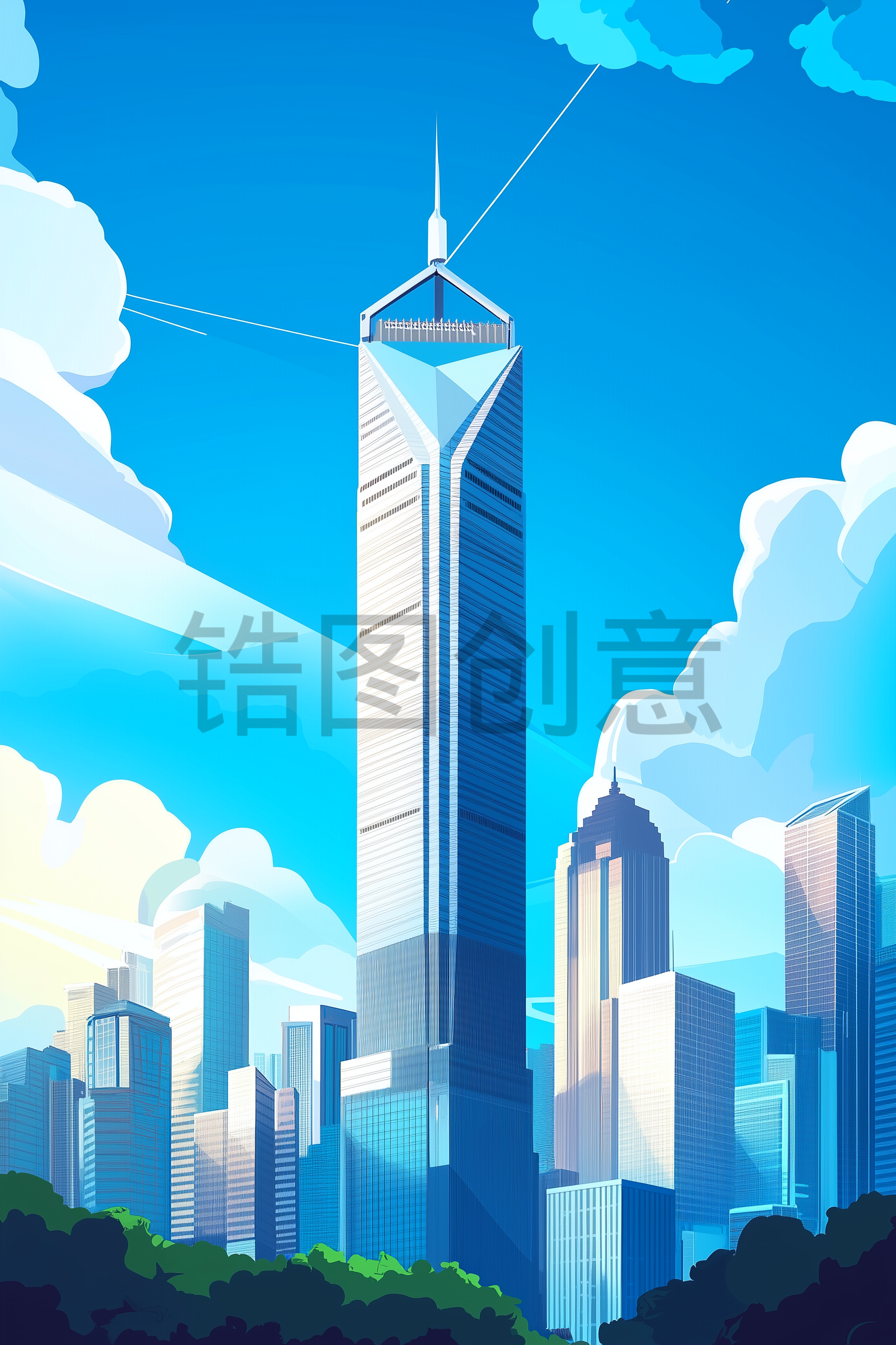 定设网-建筑系列城市建筑写实插画素材