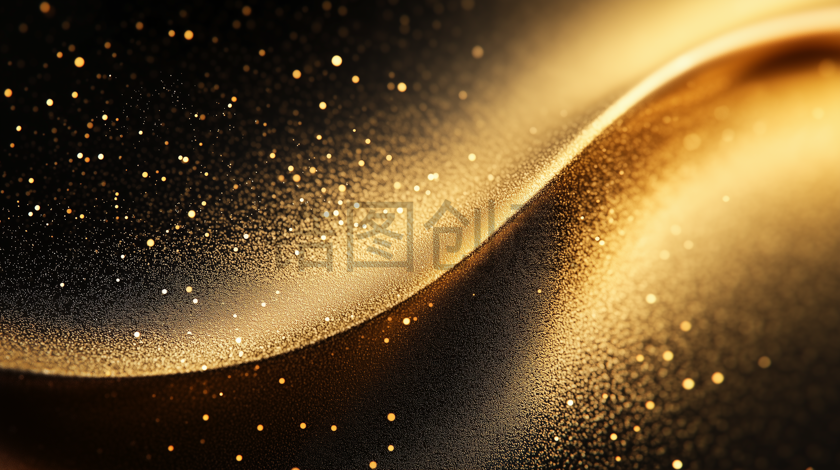 黑色黑金渐变粒子光斑波浪金色曲线抽象背景