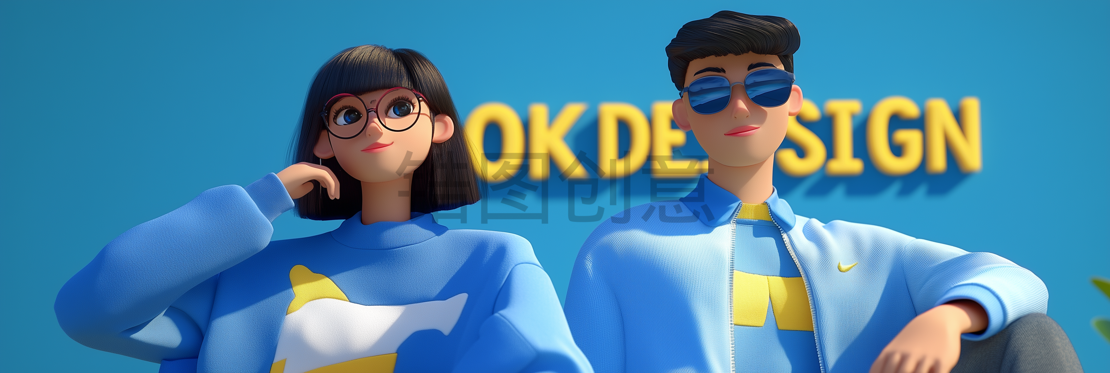 定设网-时尚潮流男女卡通风格3d人物
