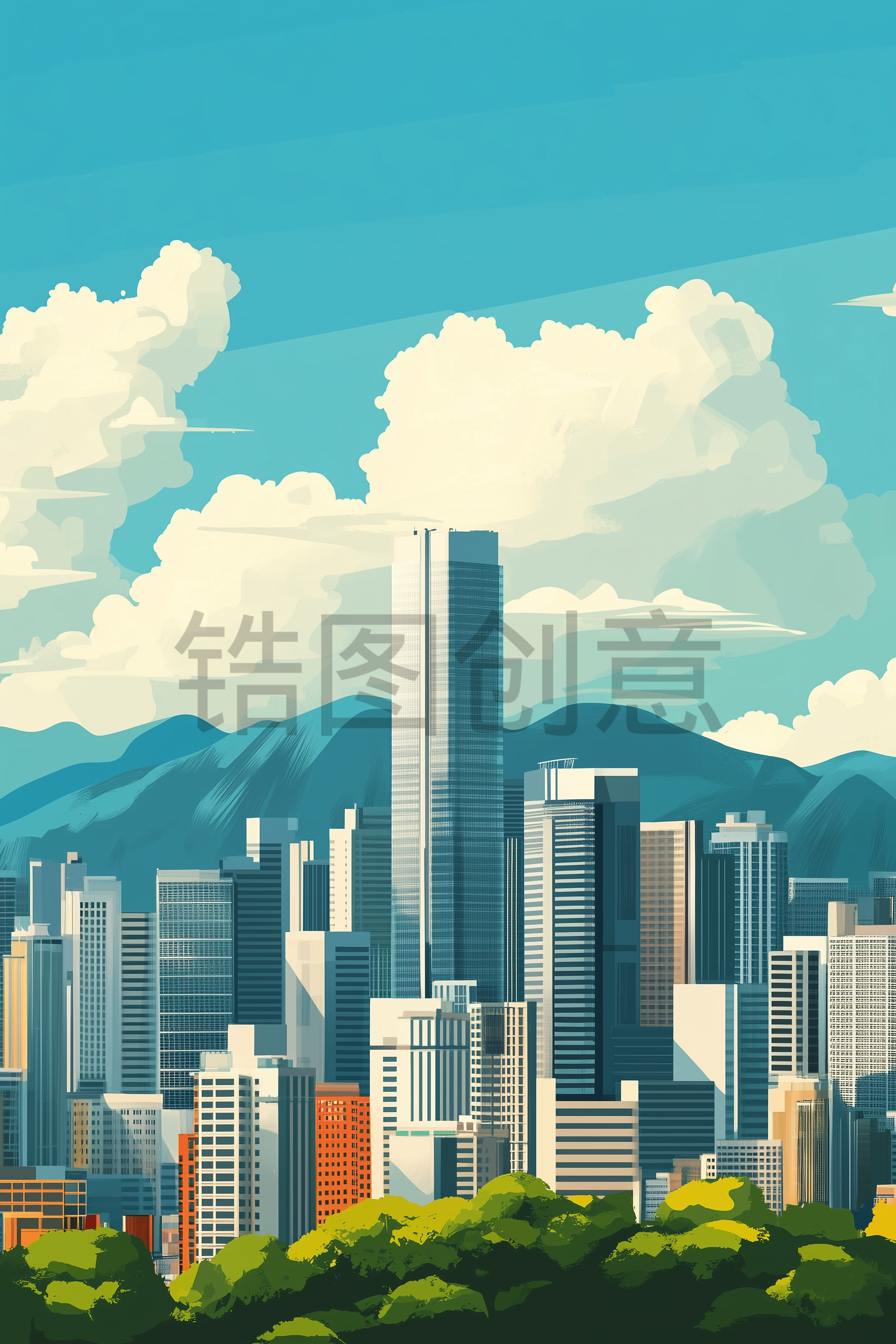 定设网-建筑系列城市建筑写实插画素材