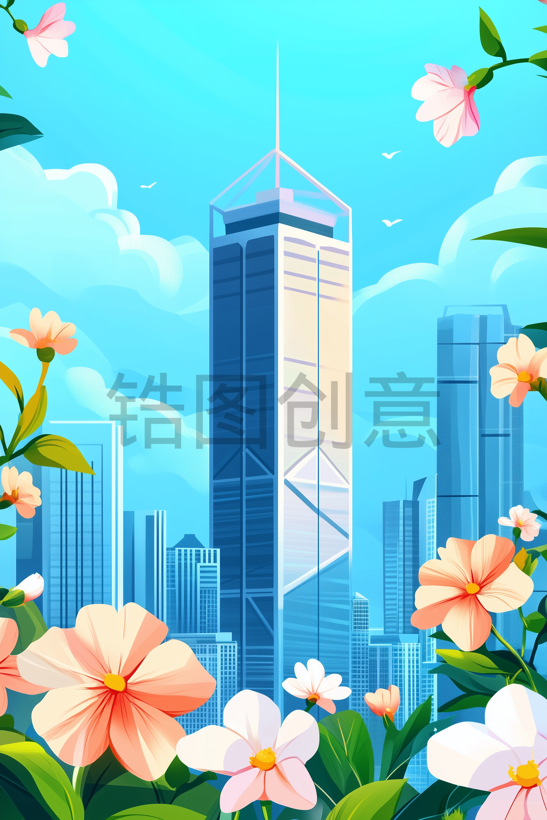 定设网-建筑系列城市建筑插画素材
