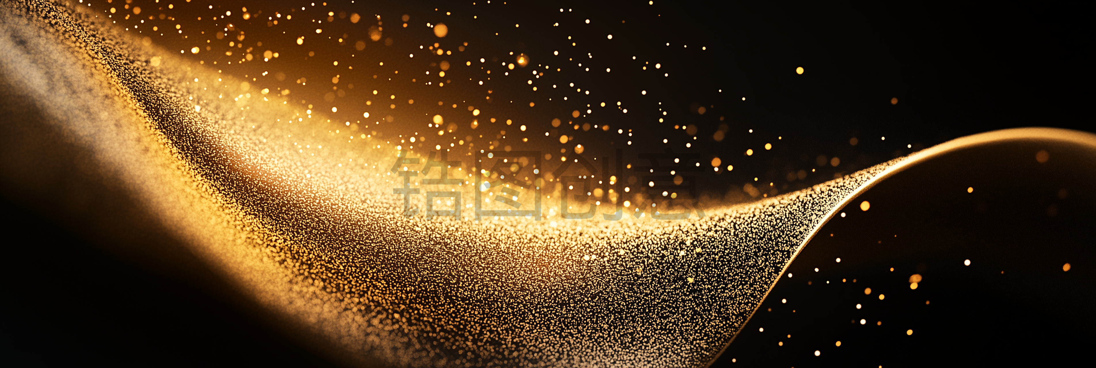 黑色黑金渐变粒子光斑波浪金色曲线抽象背景