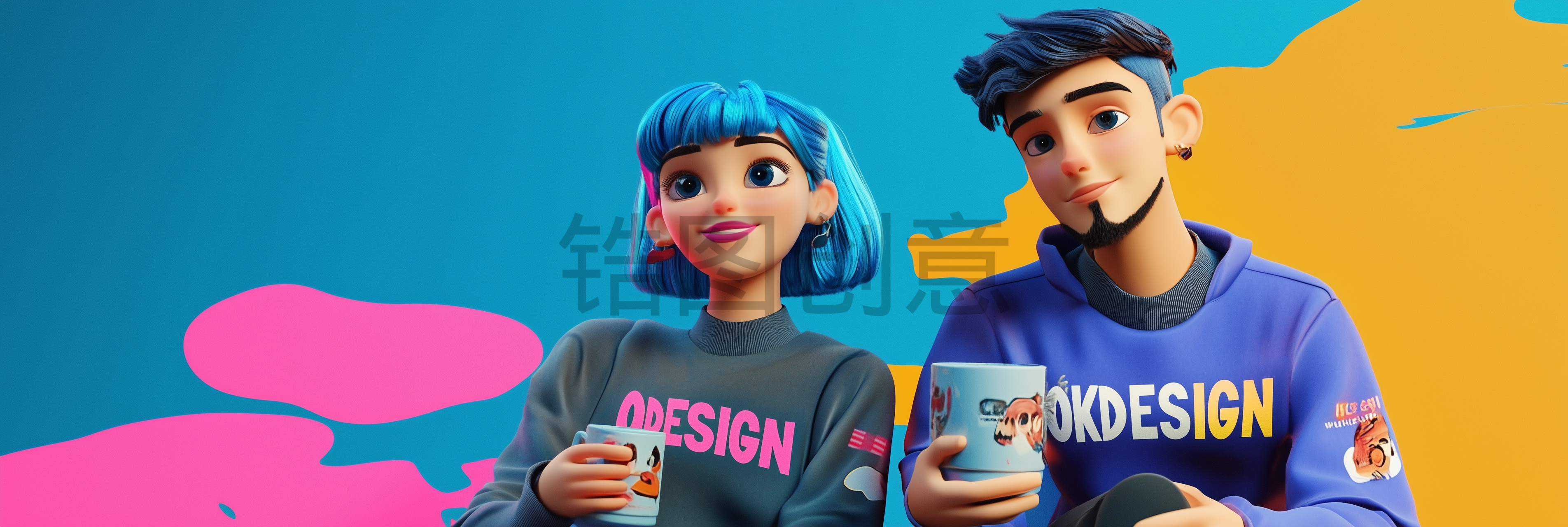定设网-时尚潮流男女卡通风格3d人物