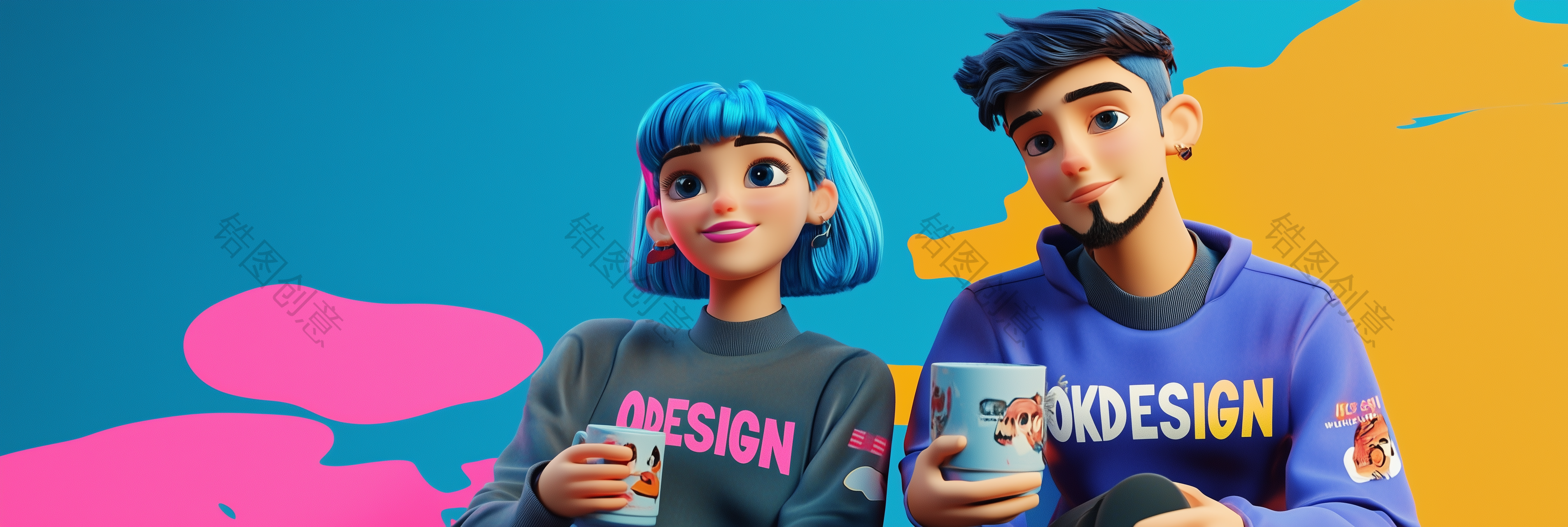 定设网-时尚潮流男女卡通风格3d人物