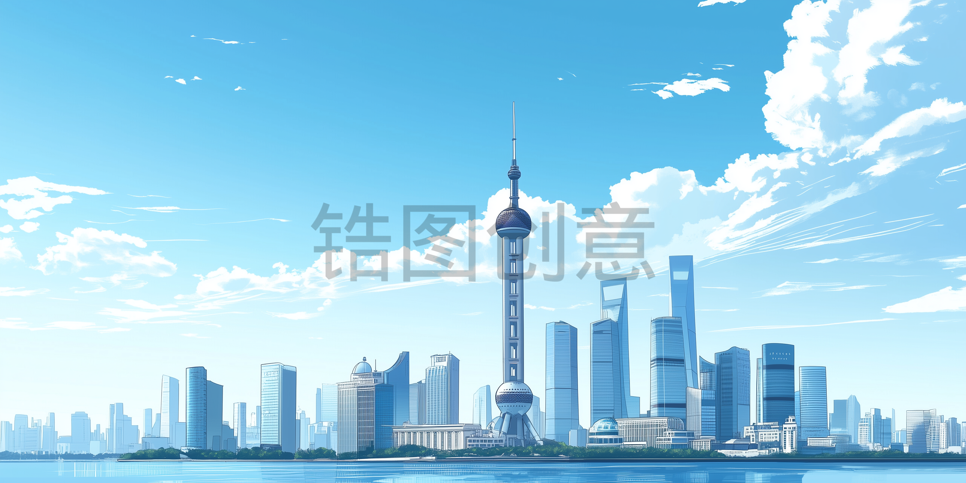 定设网-建筑系列上海城市建筑写实插画素材