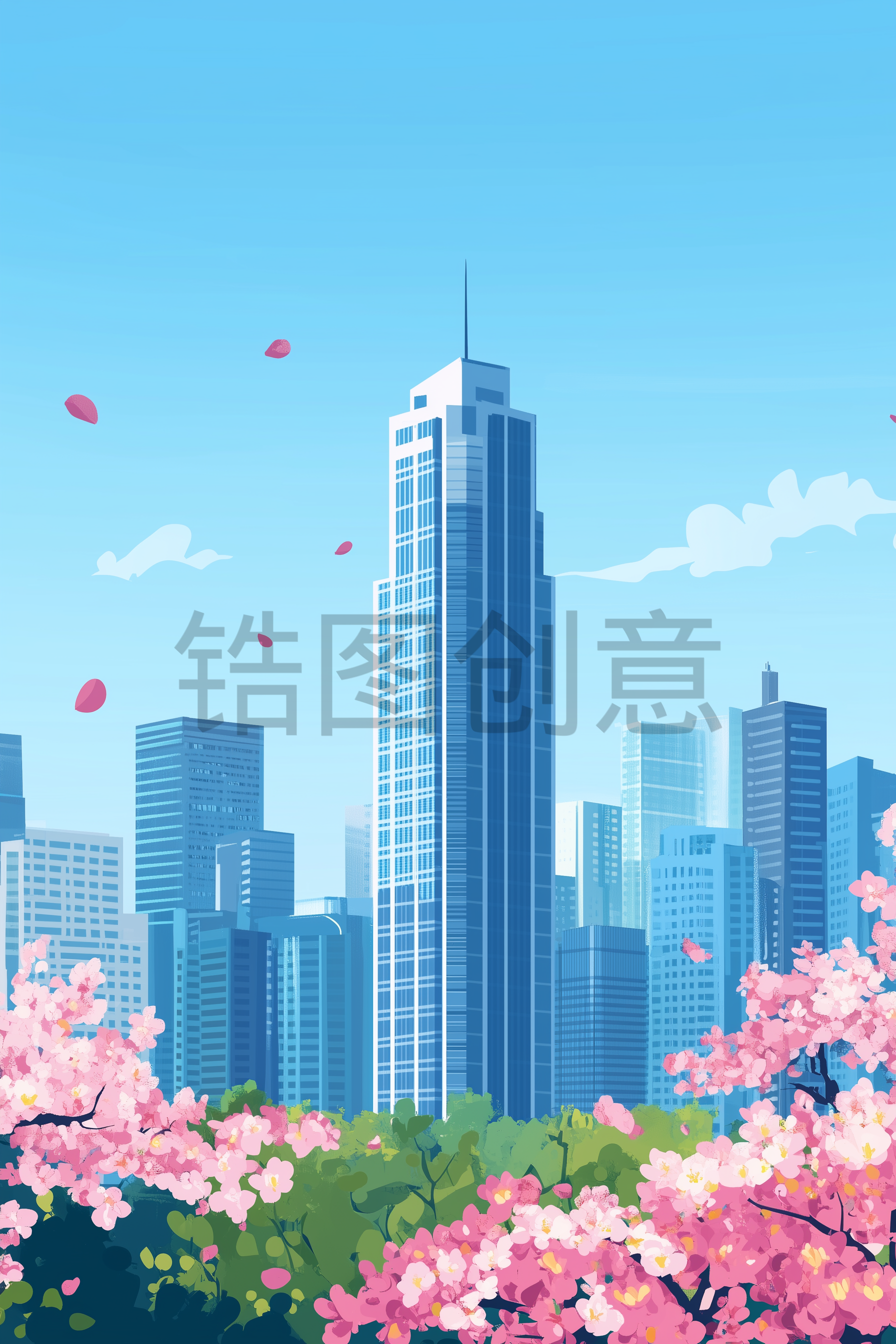 定设网-建筑系列城市建筑写实插画素材