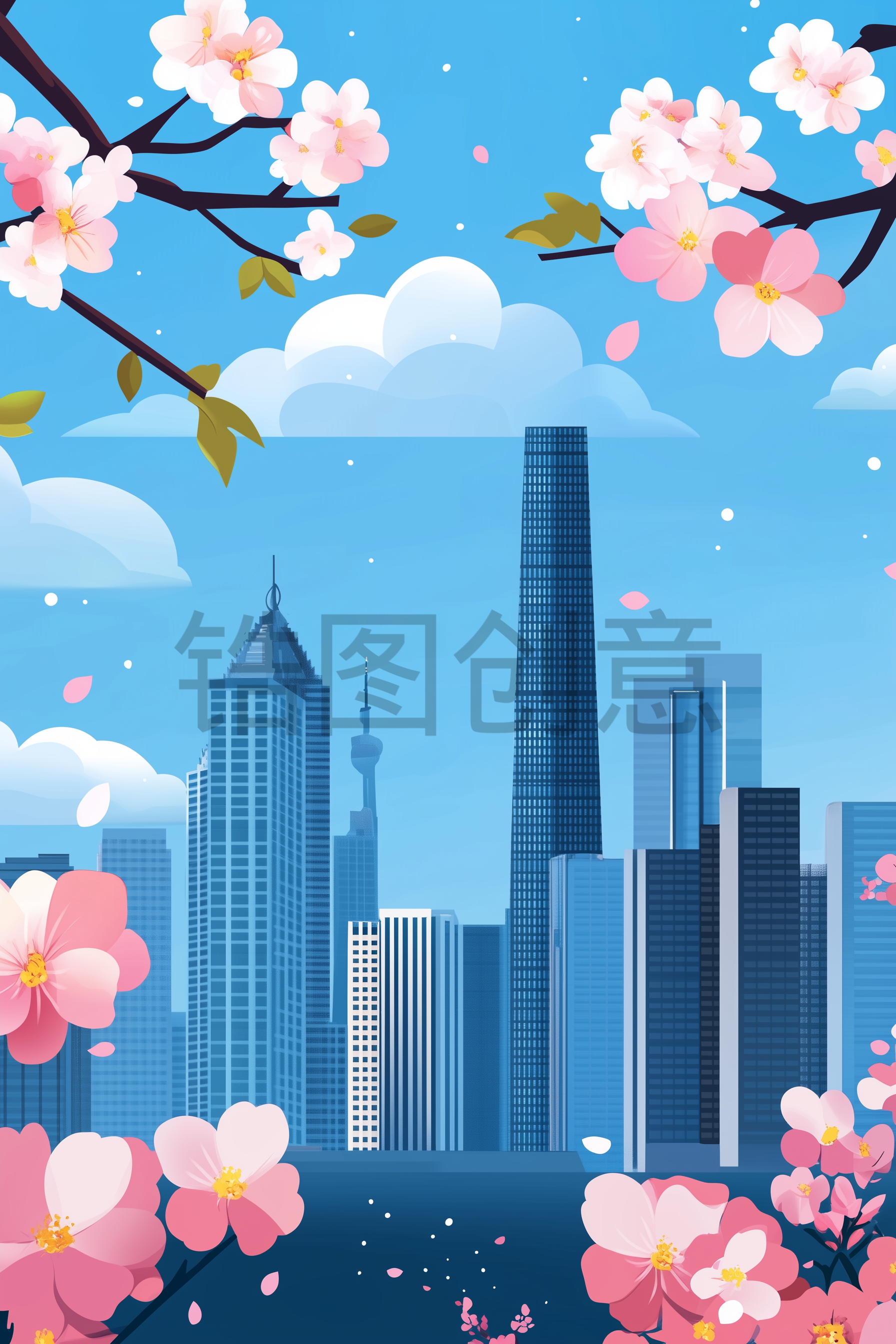 定设网-建筑系列城市建筑写实插画素材