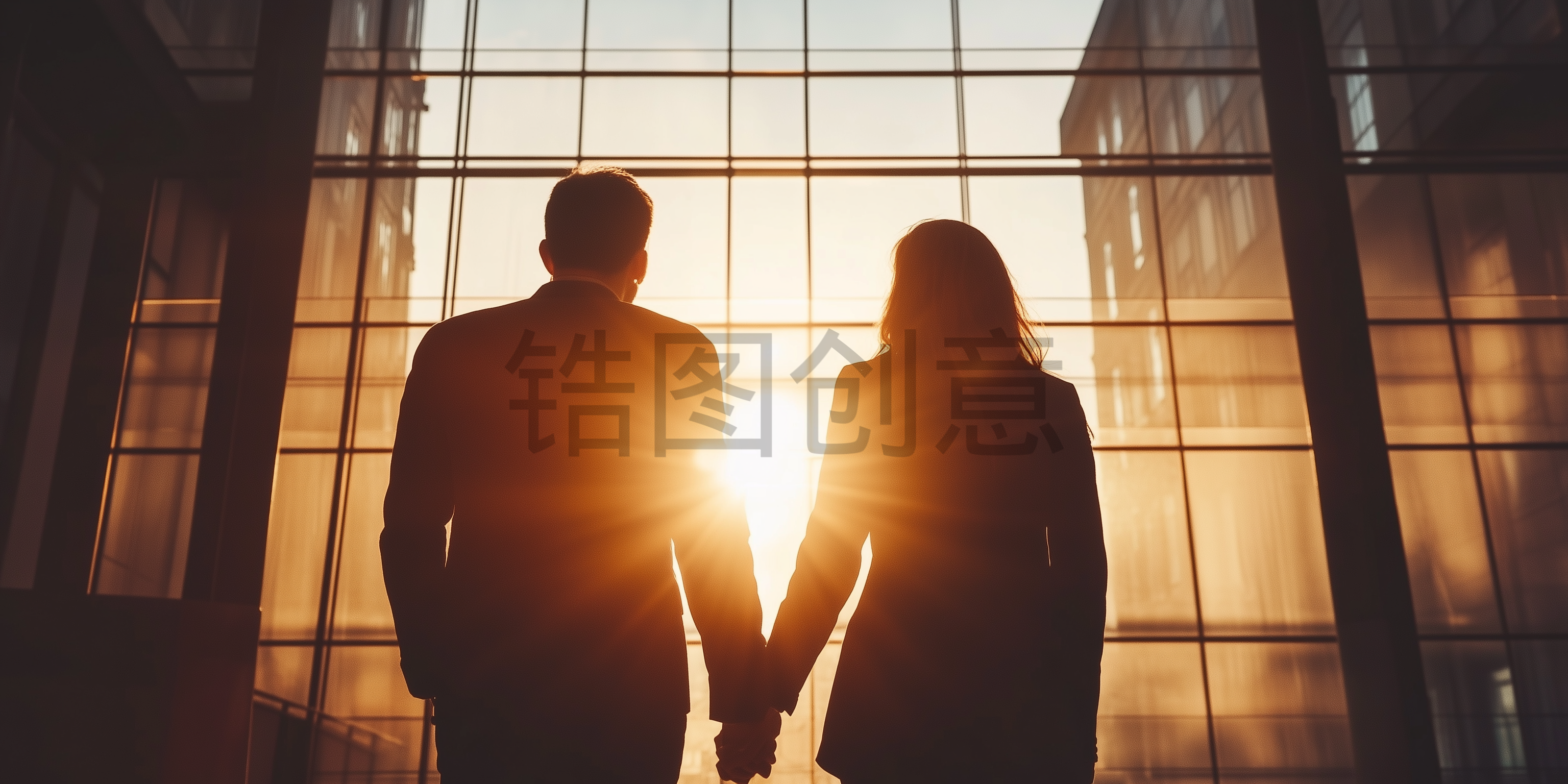 定设网-商务西装装扮情侣手牵手背影