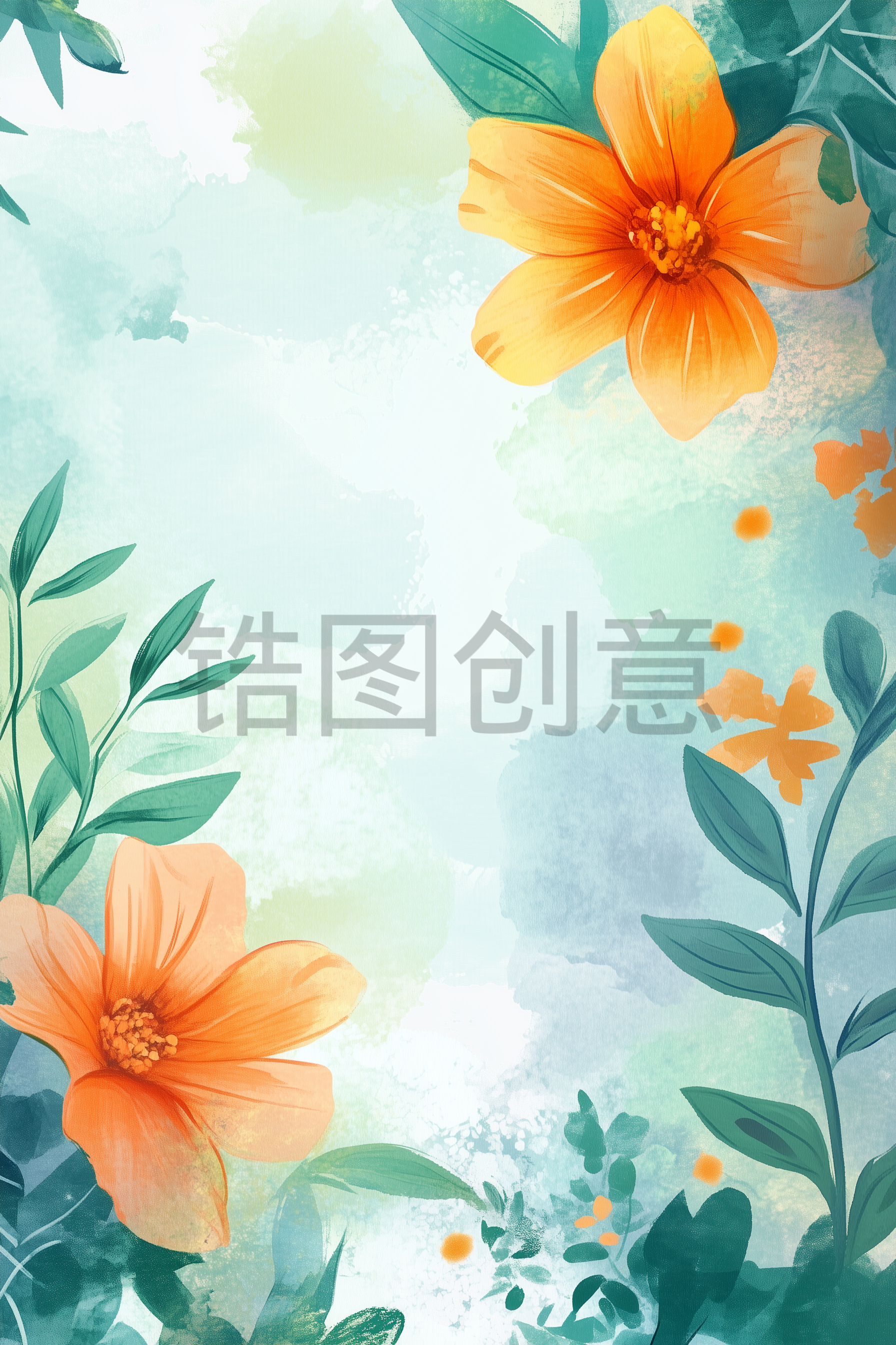 定设网-植物花水彩风格背景