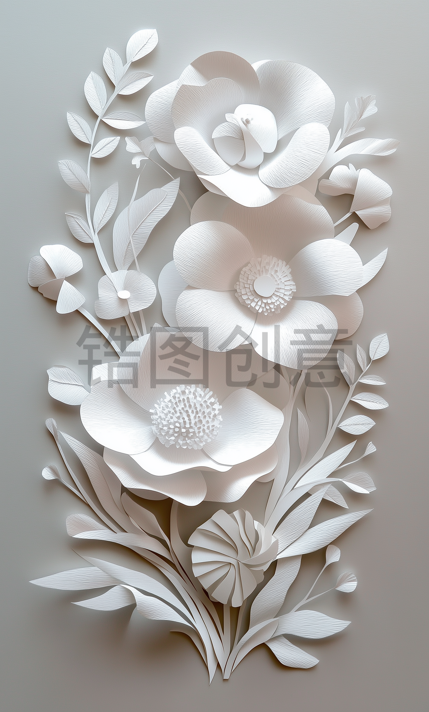 定设网-白色3D立体剪纸花朵浮雕花背景