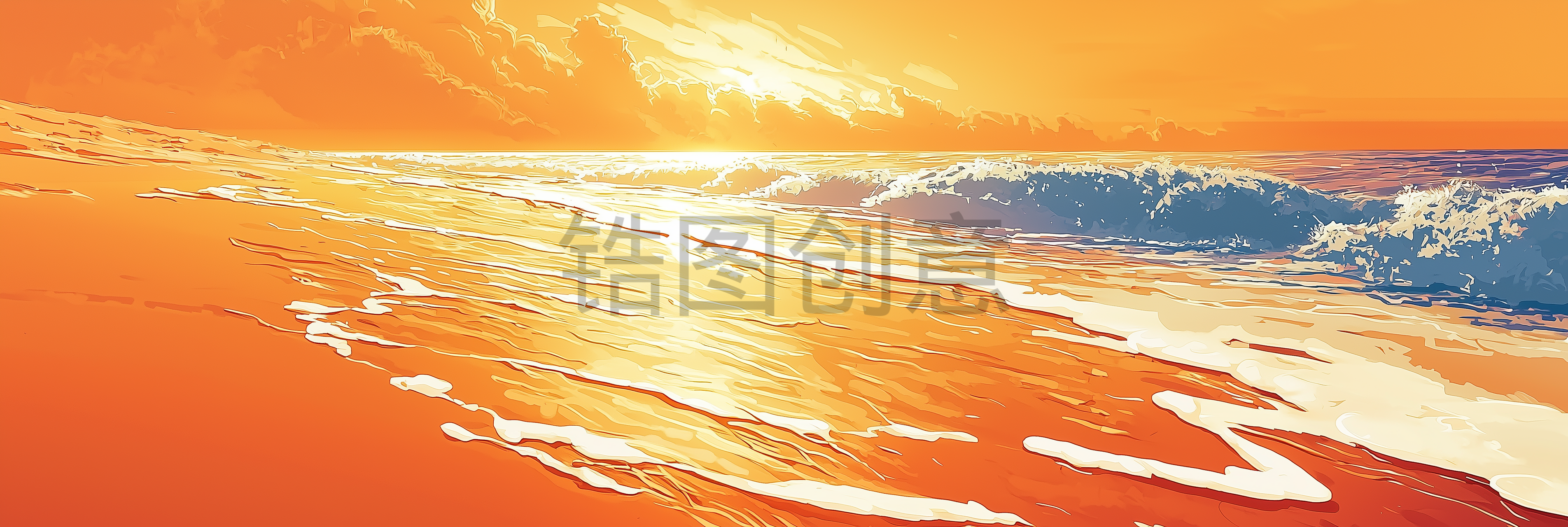 定设网-金黄色海浪海洋油画画面背景