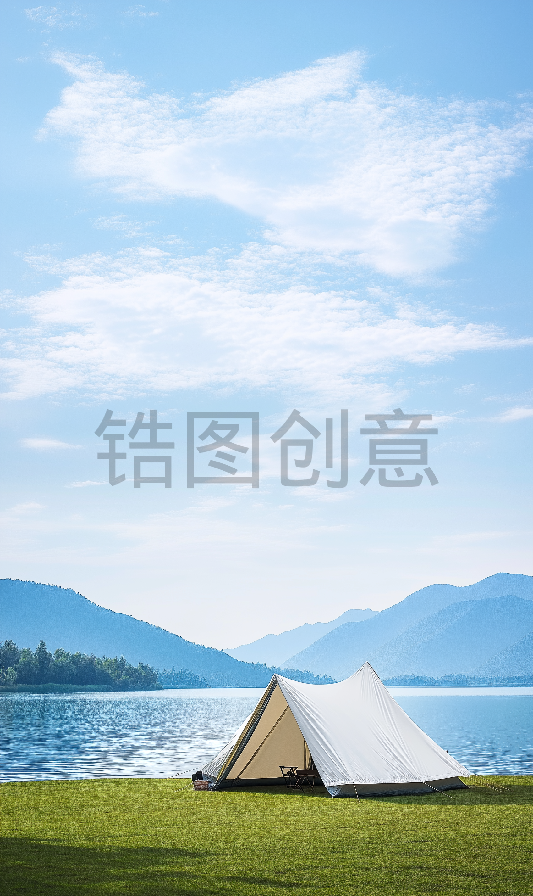 定设网-户外湖边露营写实素材
