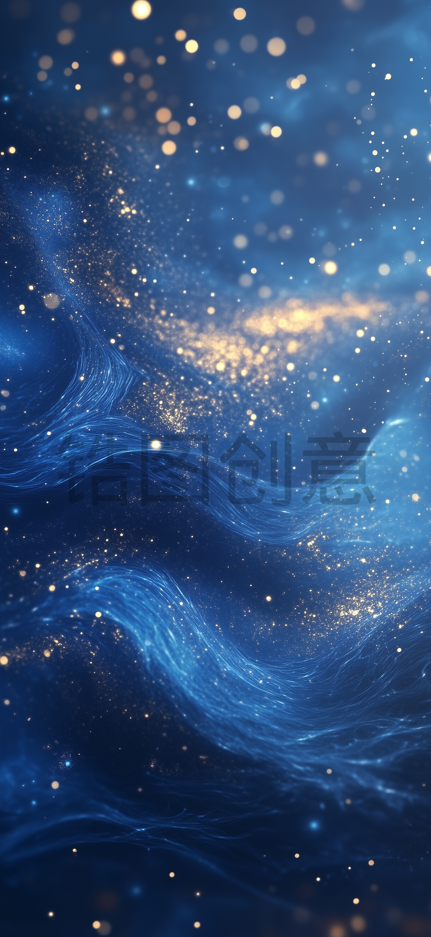 定设网-蓝色渐变金色粒子光斑曲线抽象肌理背景