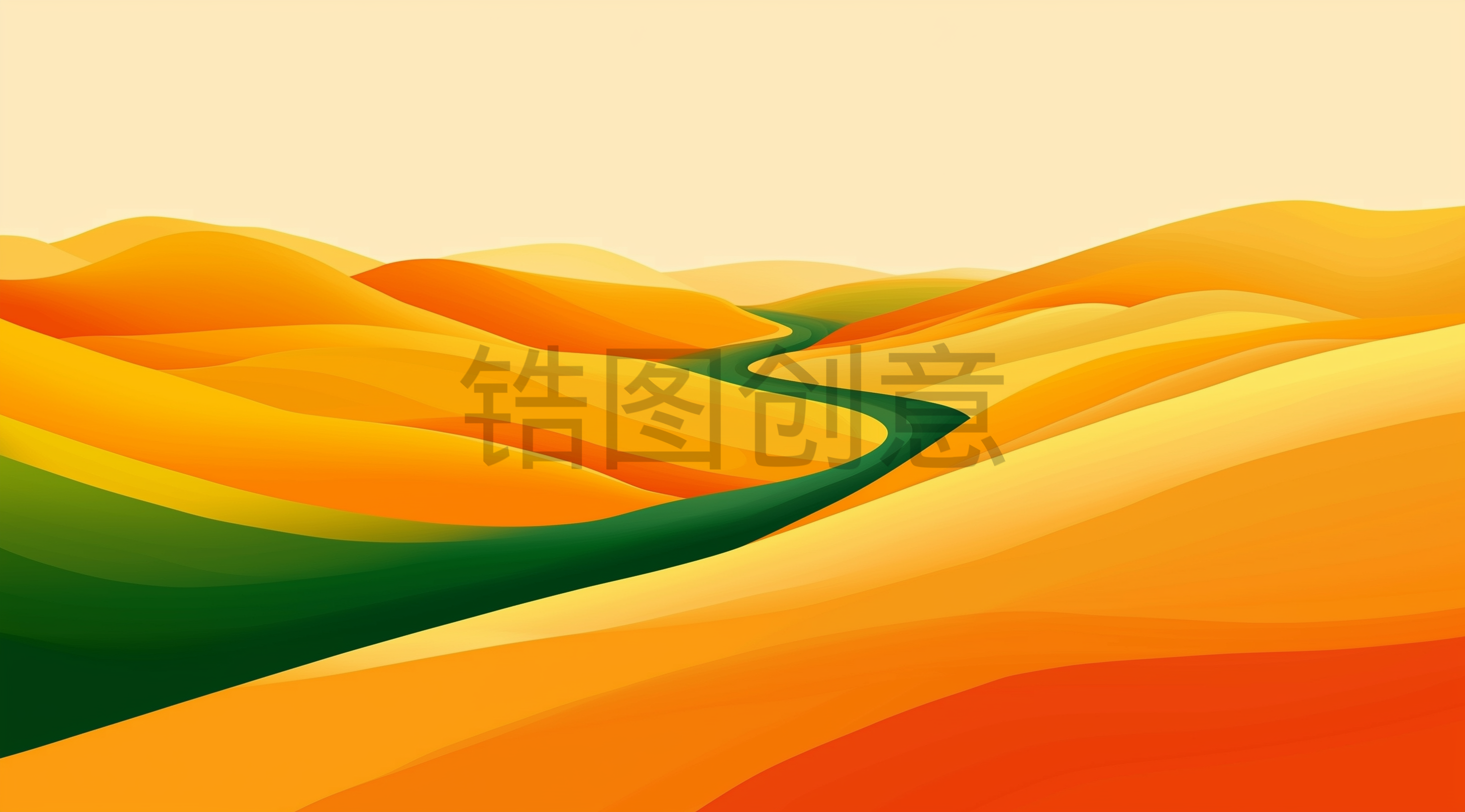 定设网-橙色抽象山水河流风景插图素材