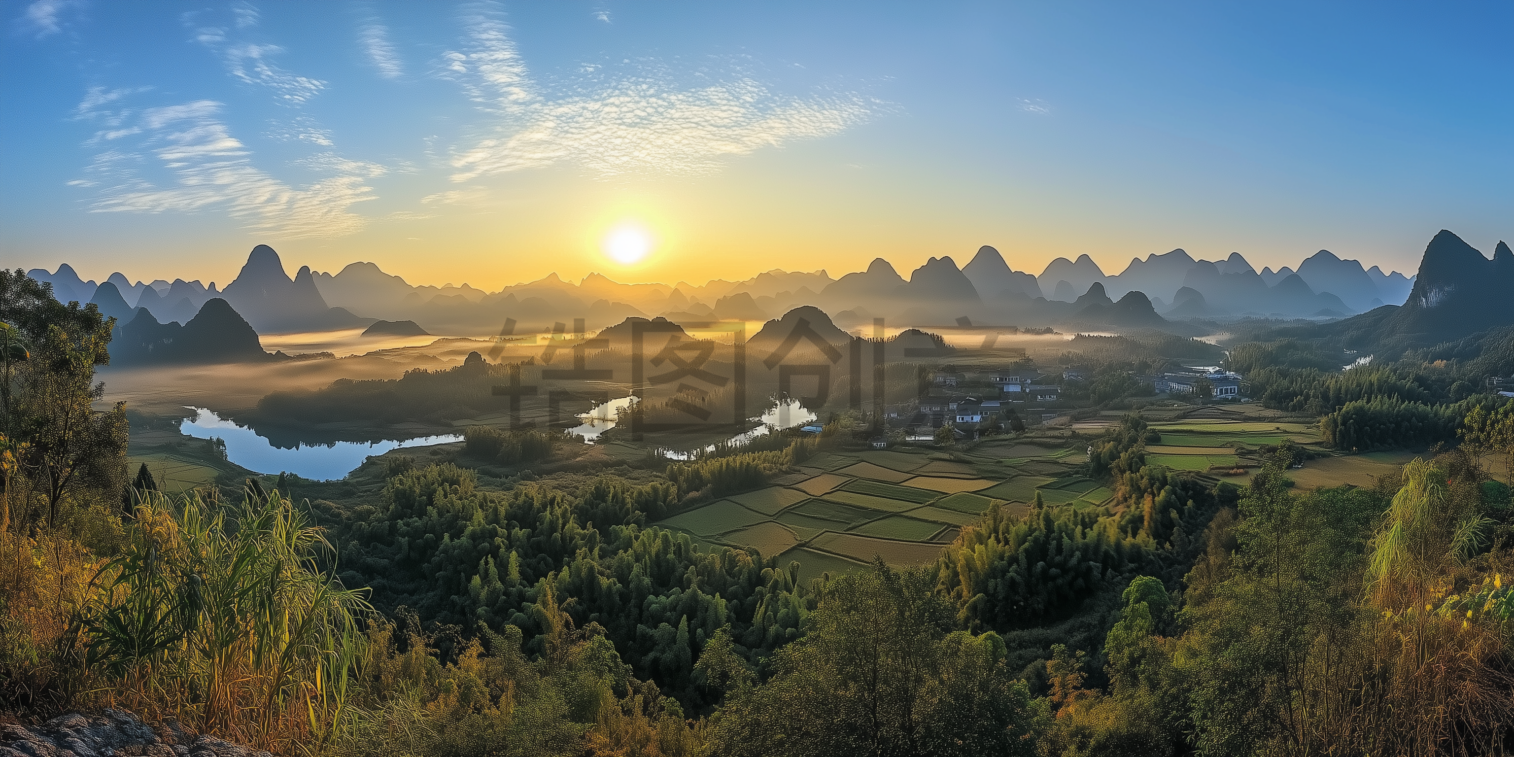 定设网-田园景象乡村自然风光农田群山背景