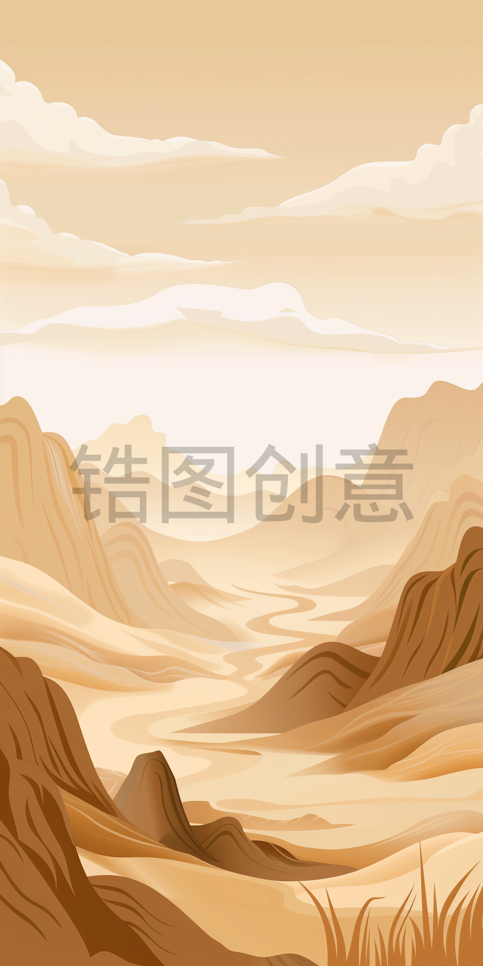 定设网-抽象山水河流风景插图风格素材