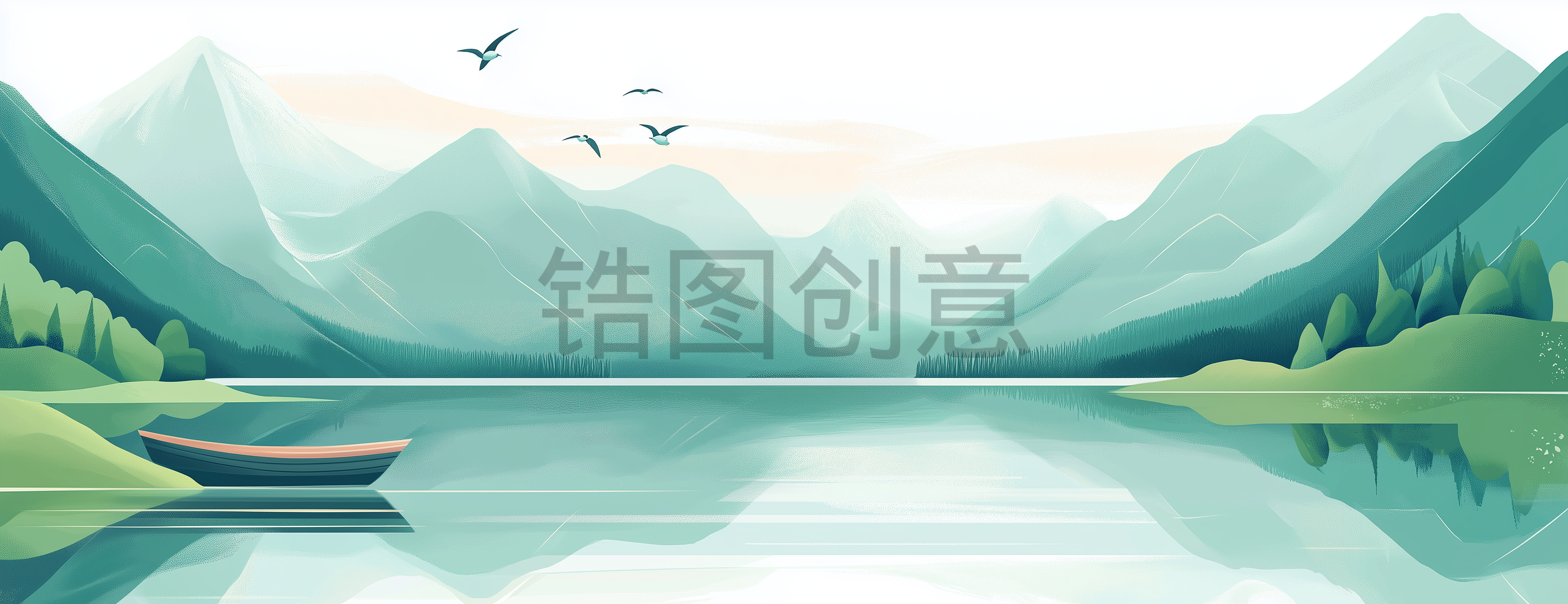 定设网-山水湖泊河流风景插图素材