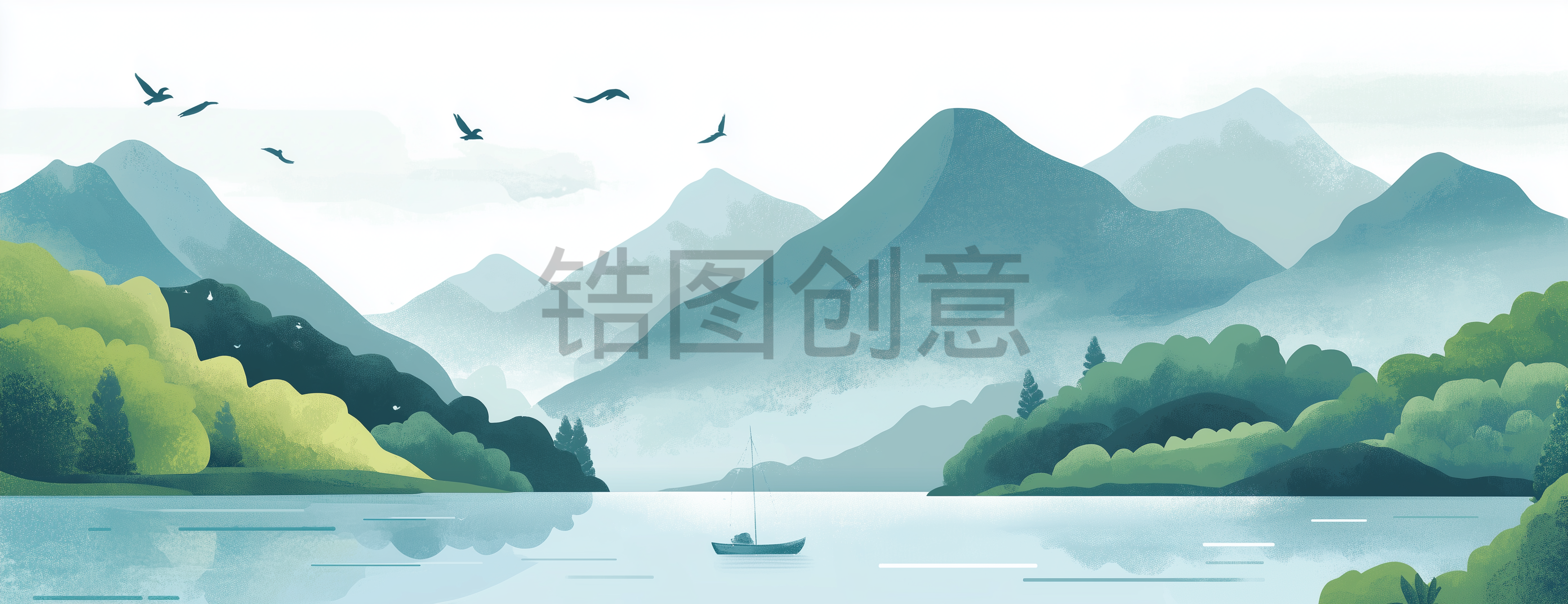 定设网-山水湖泊河流风景插图素材