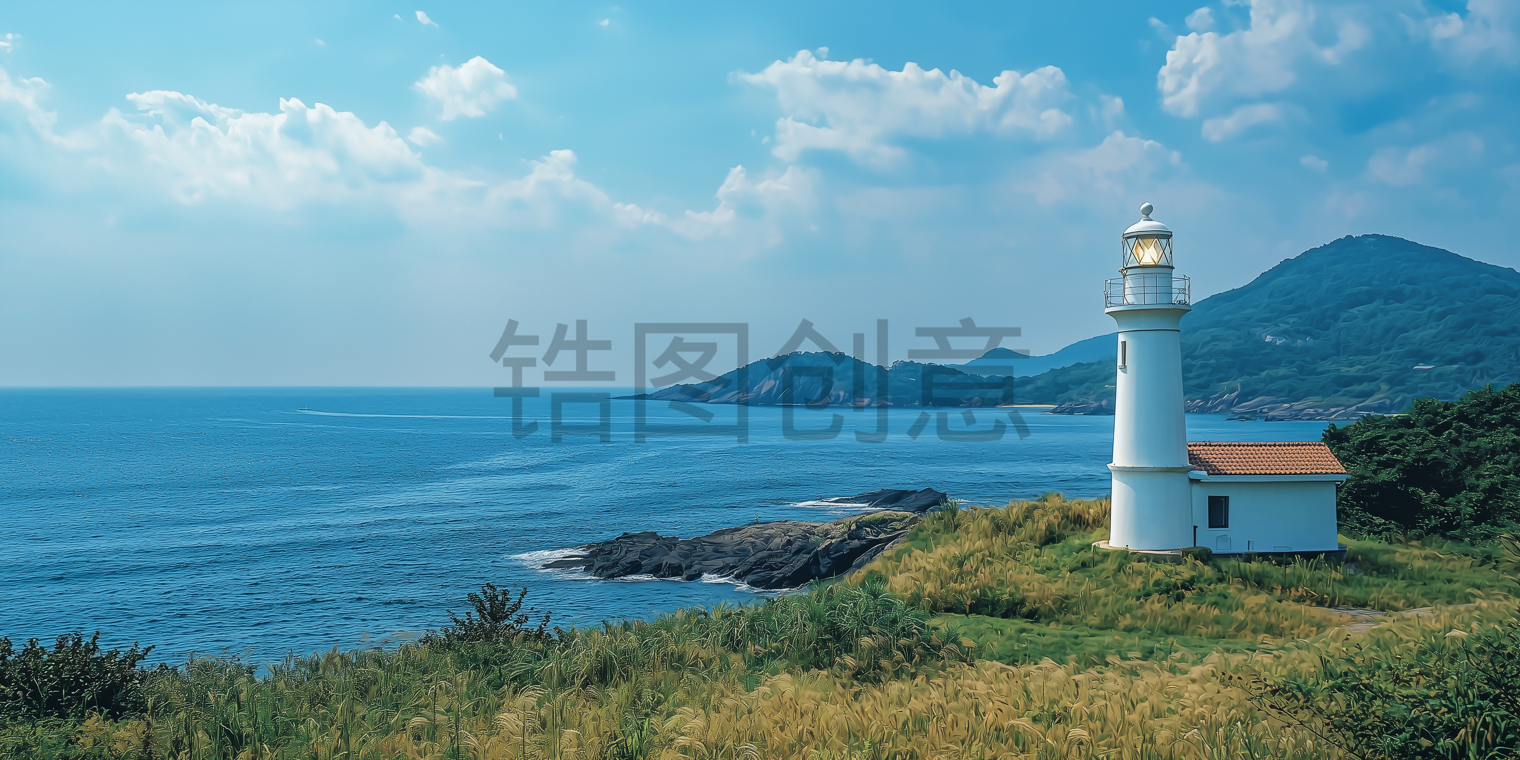 定设网-海边上灯塔指引灯写实素材