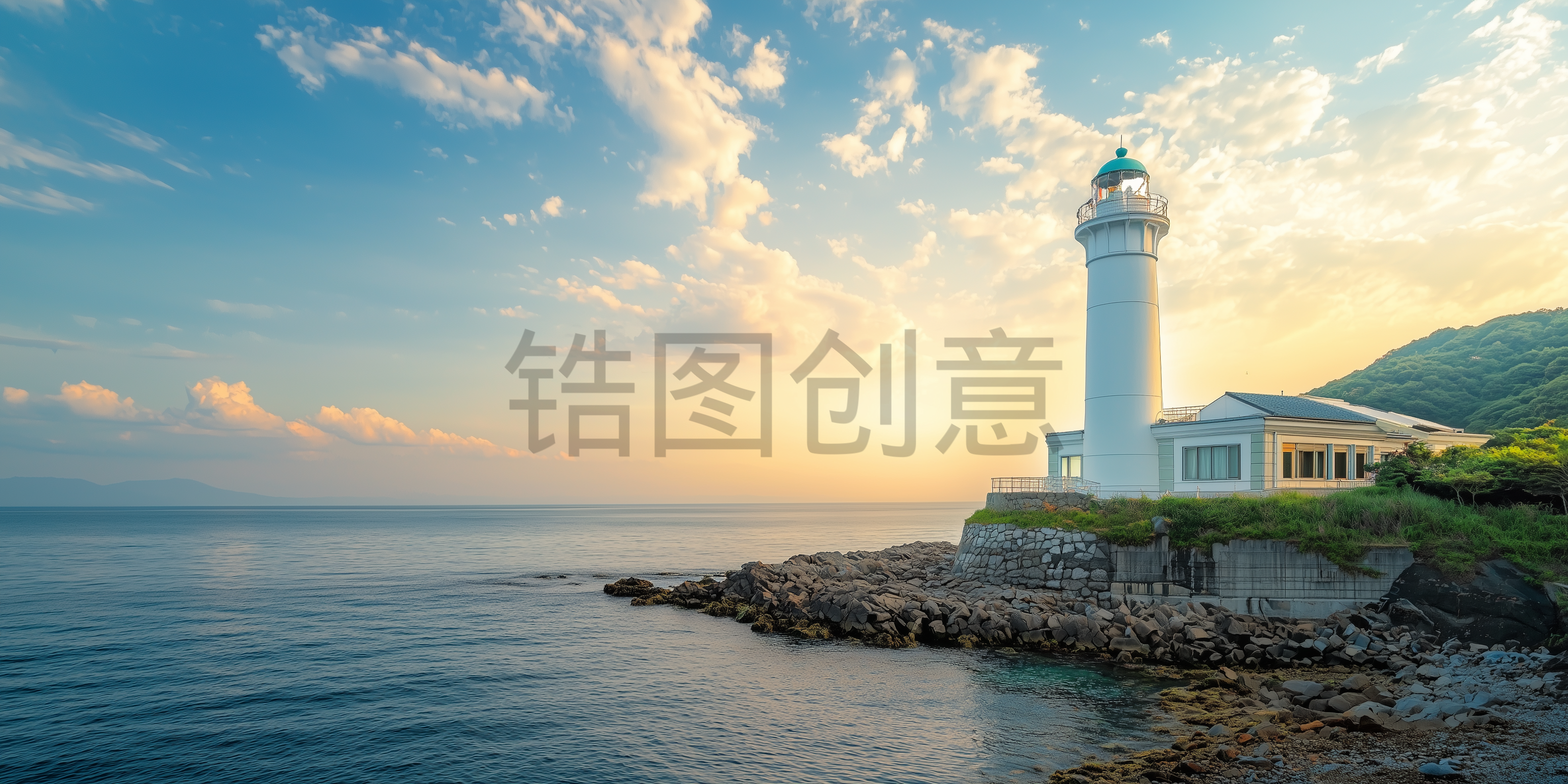 定设网-海边上灯塔素材背景