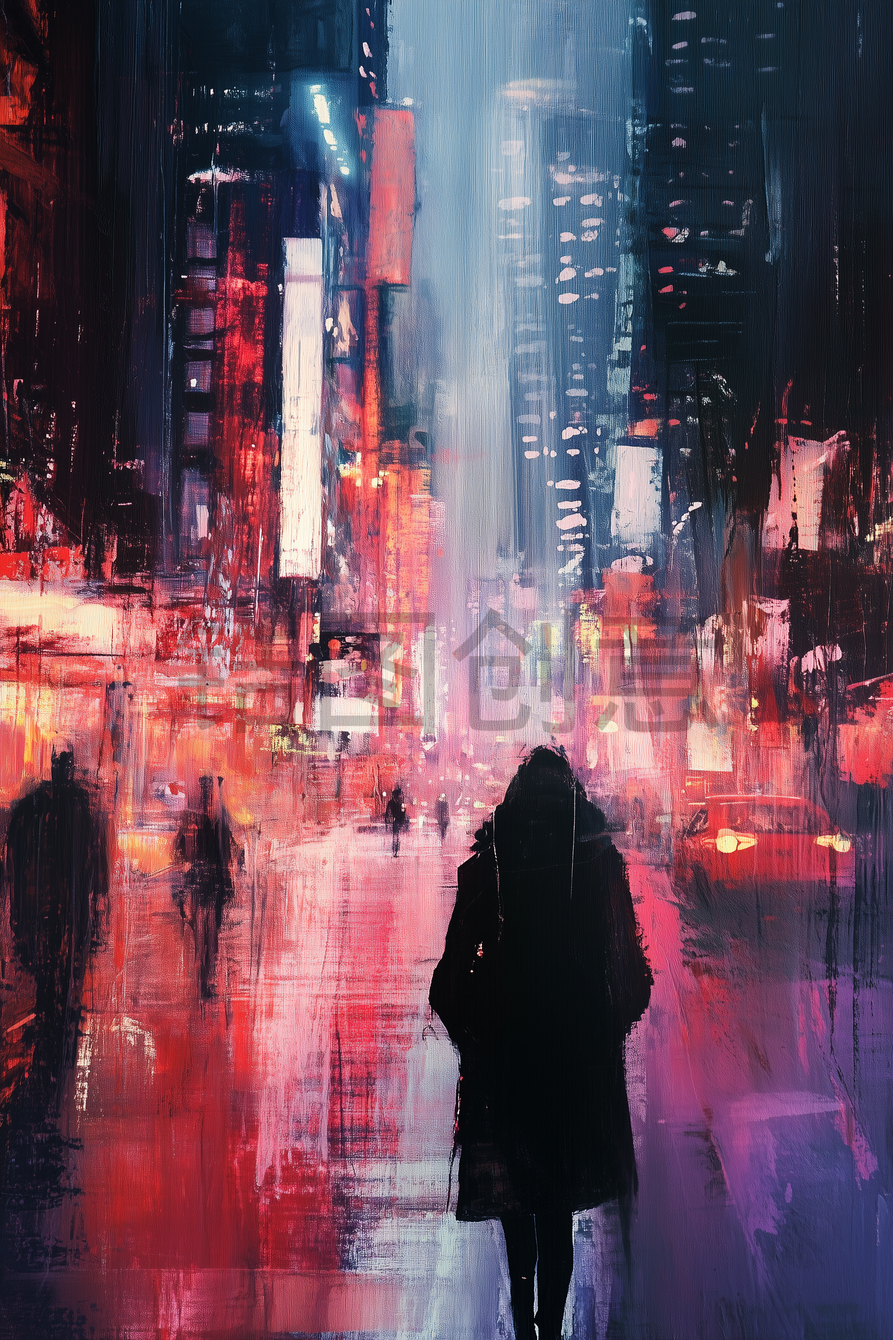 定设网-车来人往城市夜景街道油画