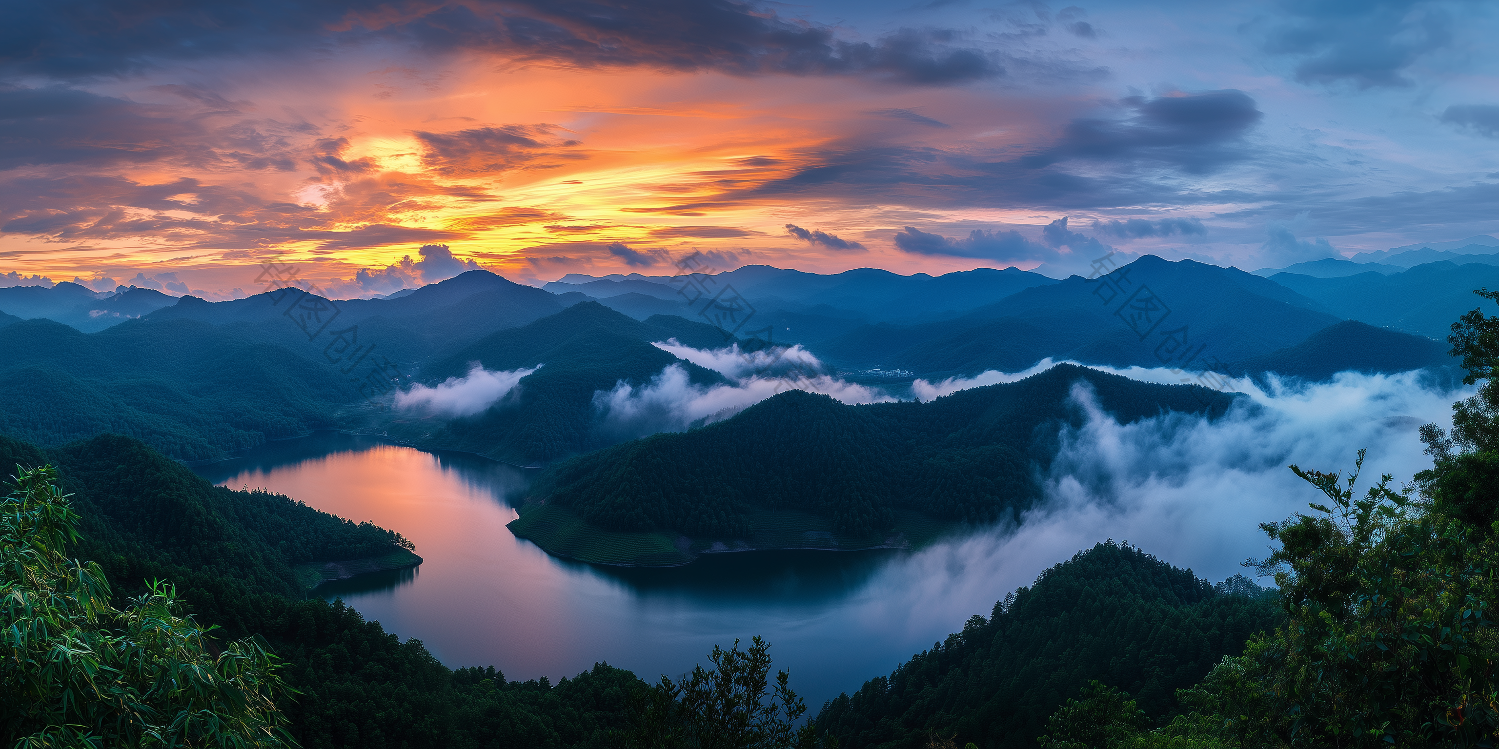定设网-自然风景群山大山河流山川湖泊背景