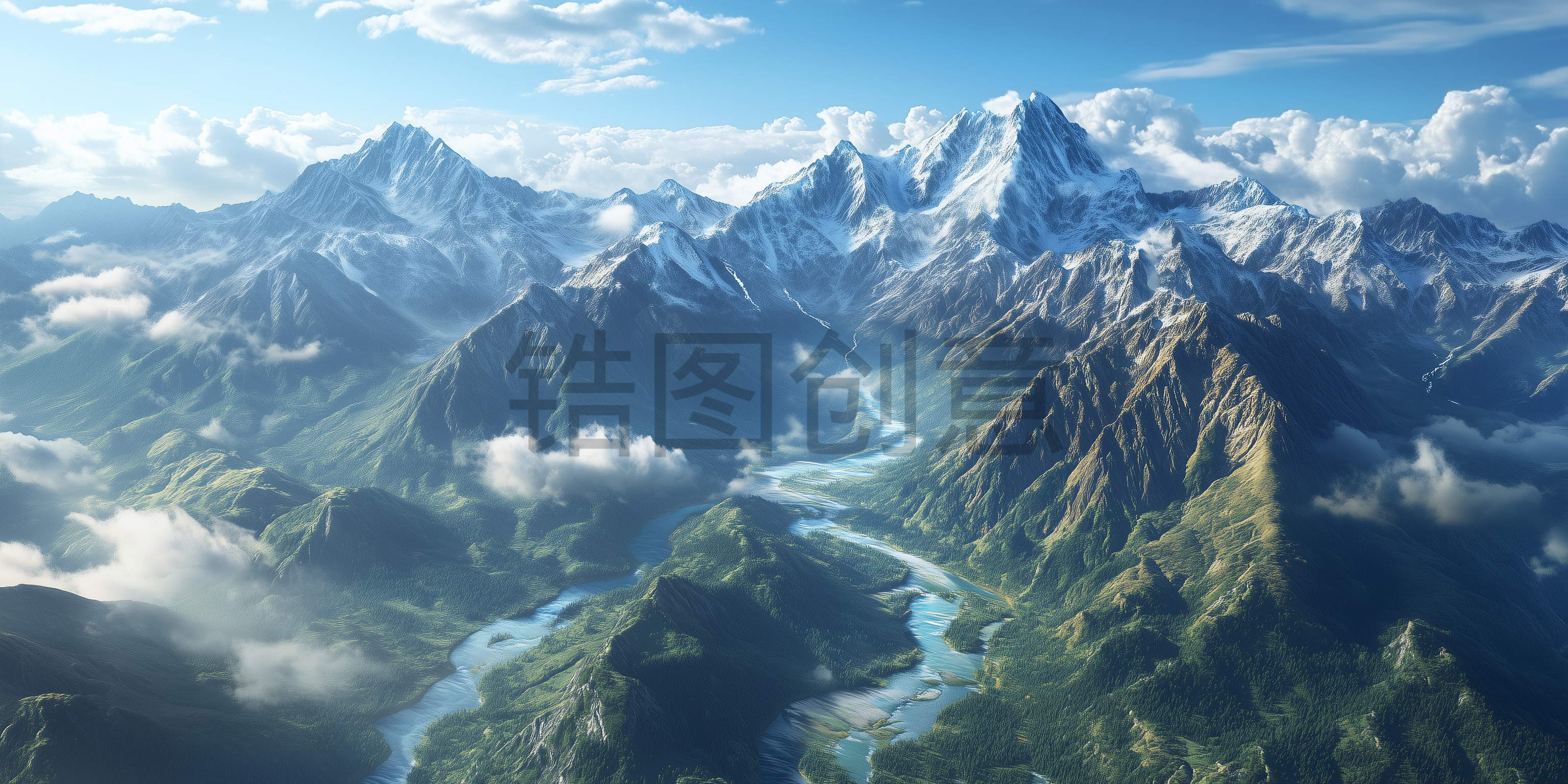 定设网-数字ai高山高峰山脉河流背景