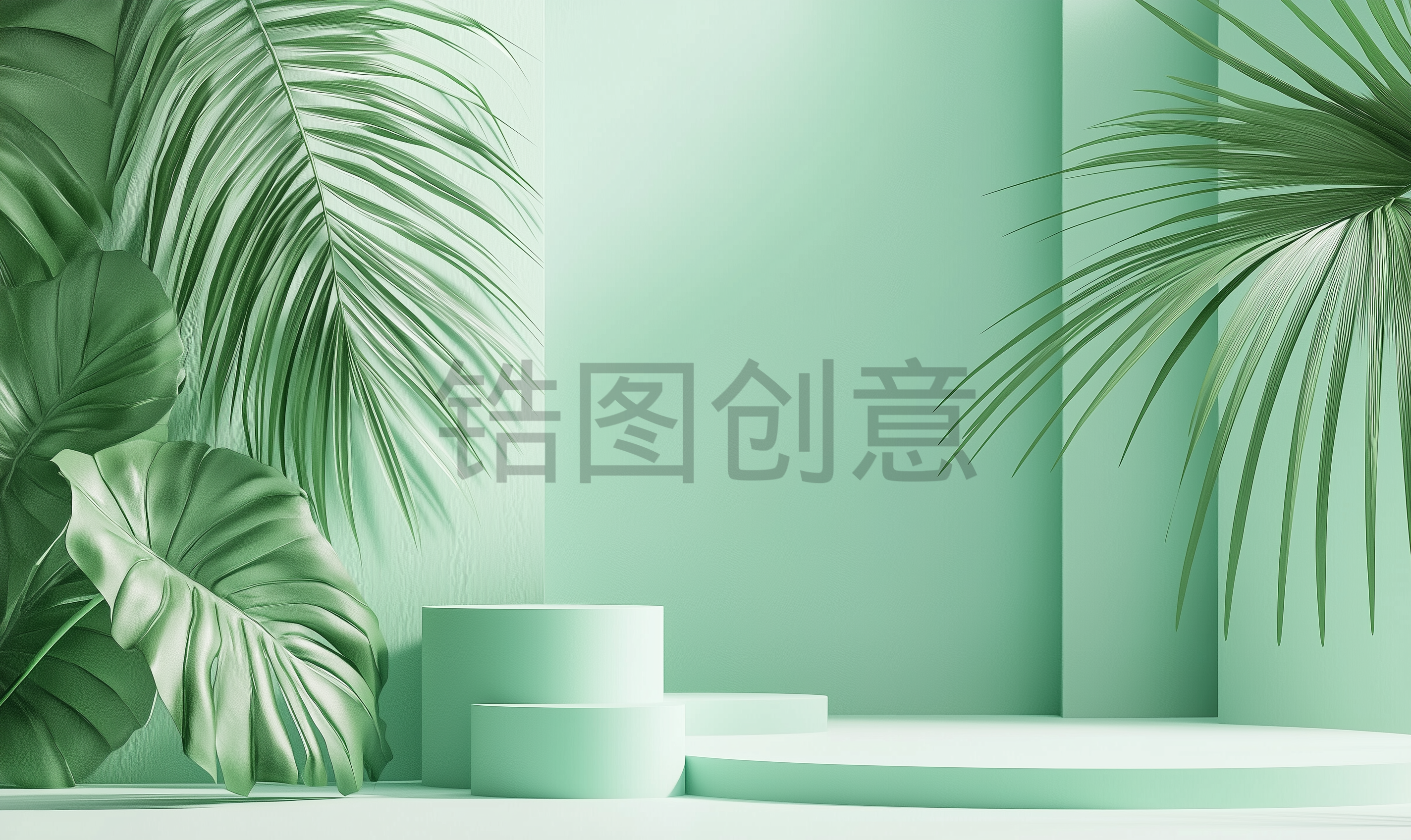 定设网-绿色小清新电商展示台化妆品展示台背景