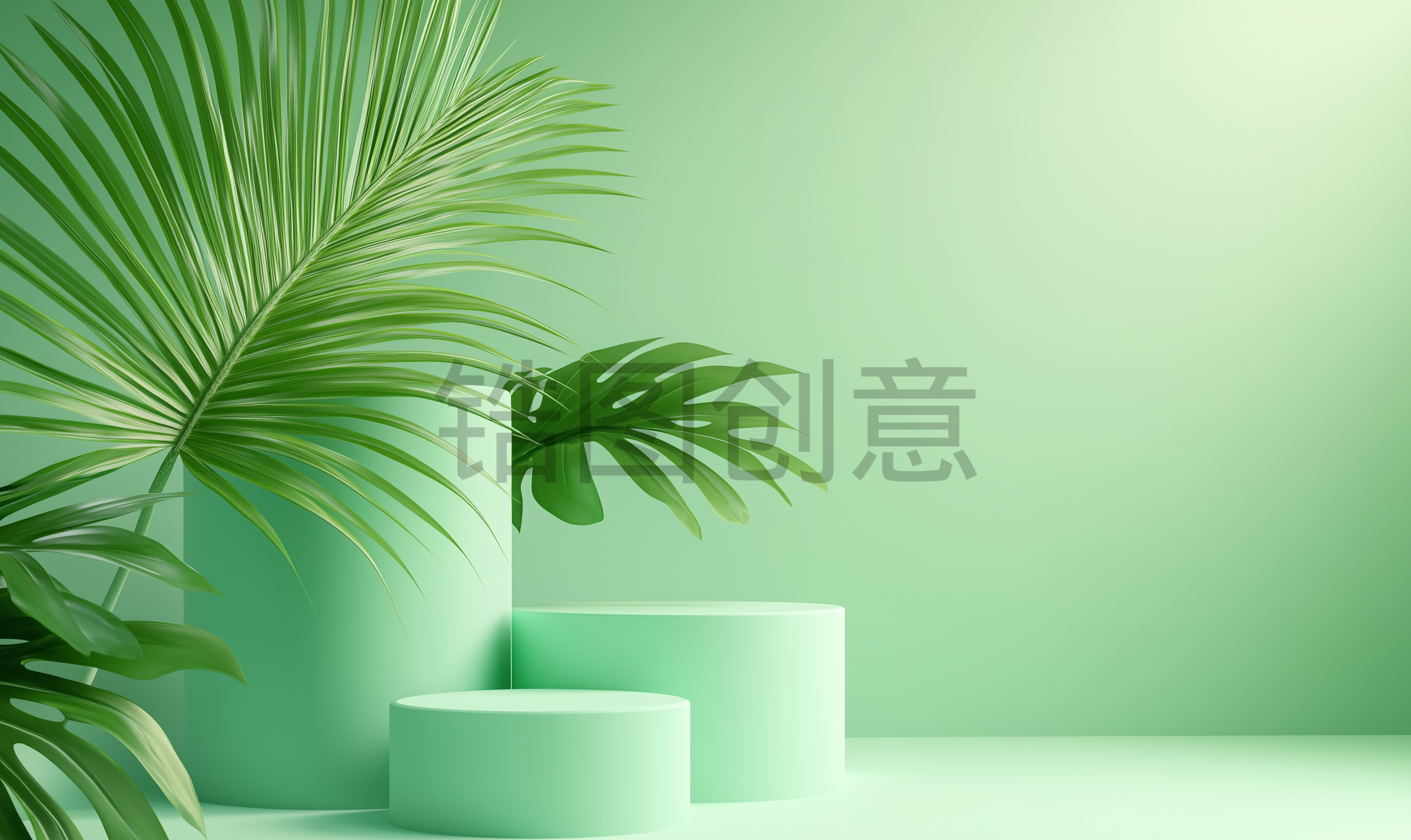 定设网-绿色小清新电商展示台化妆品展示台背景
