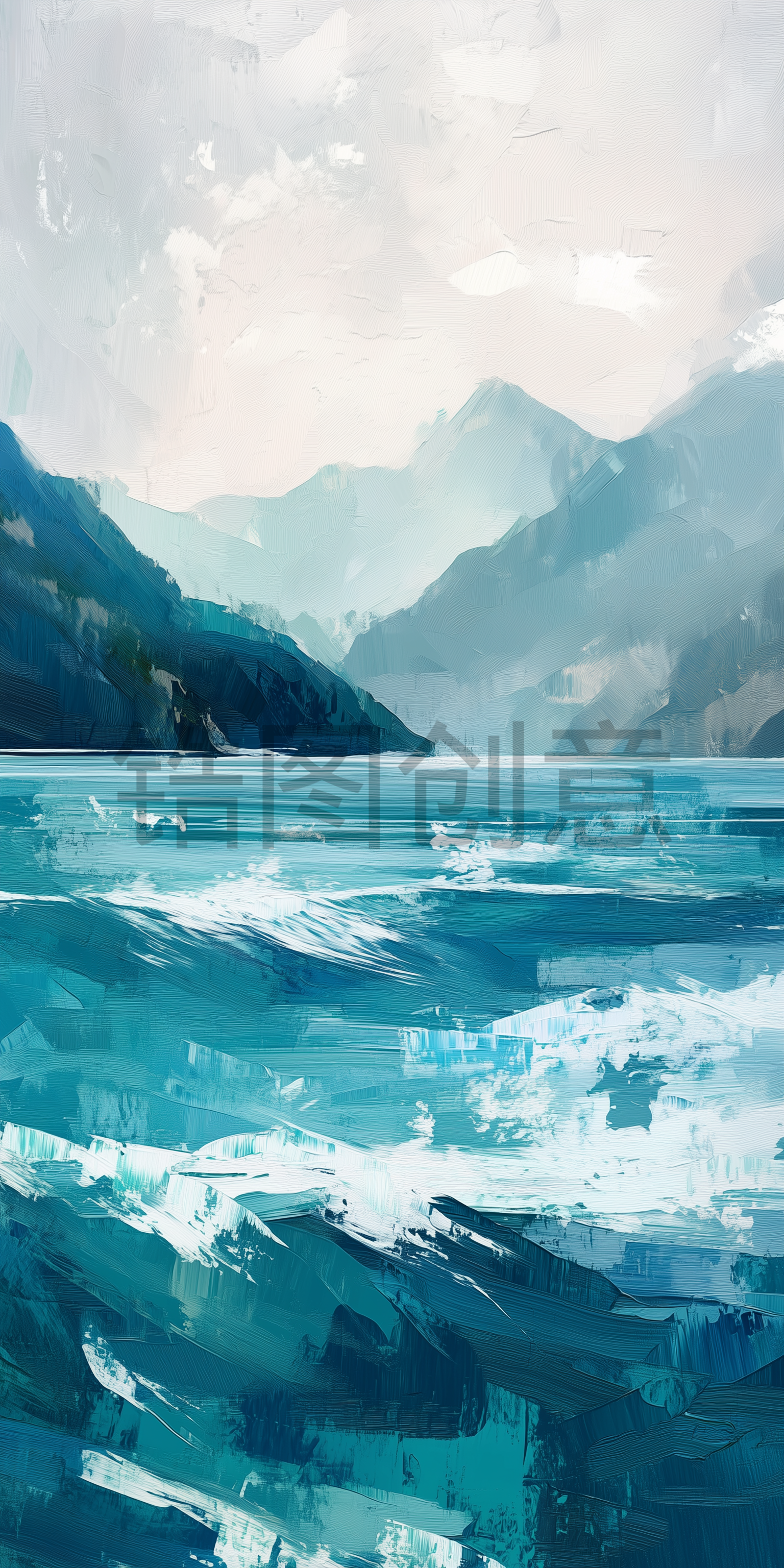 定设网-蓝色海面海洋山脉油画背景