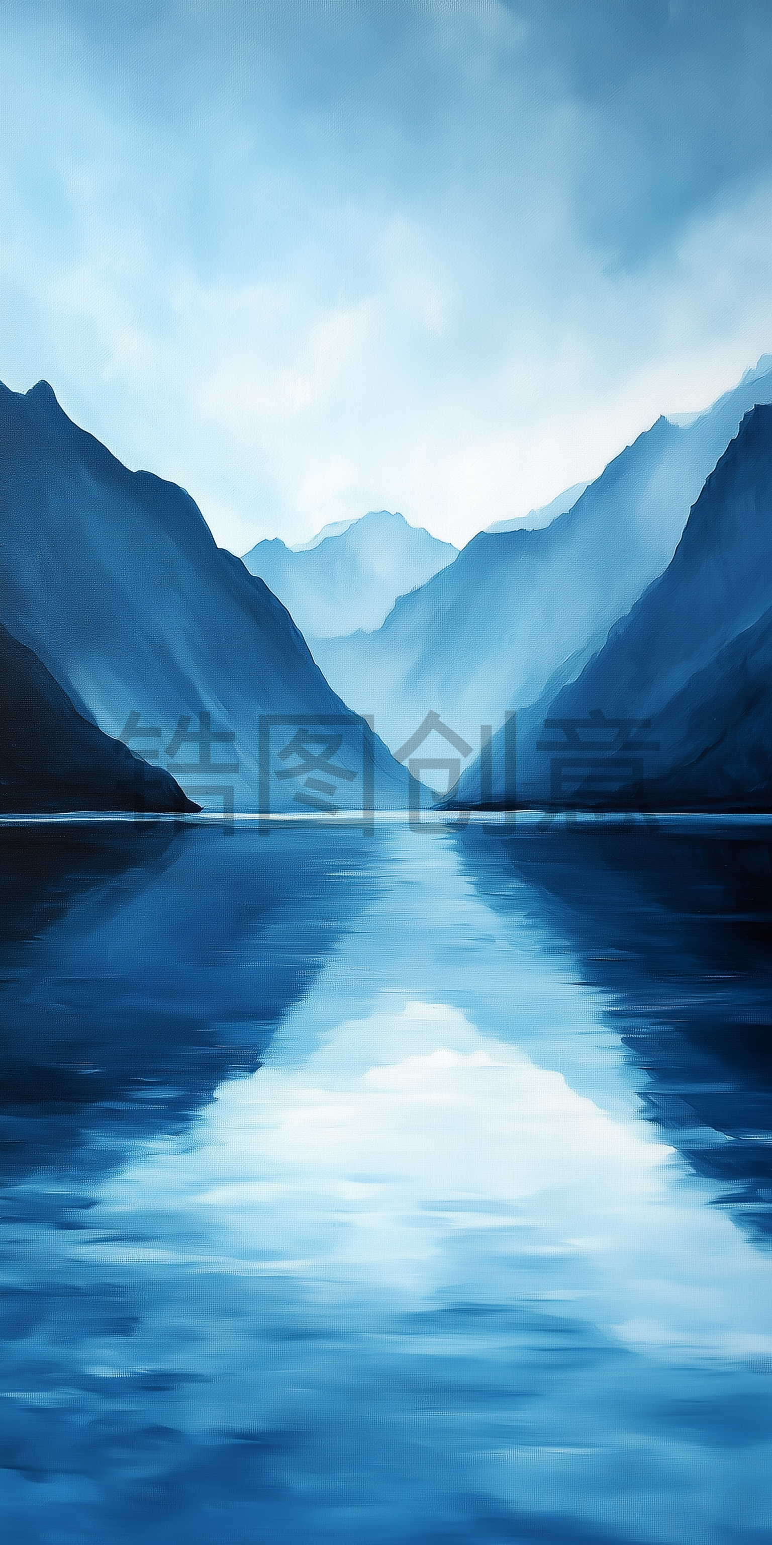 定设网-蓝色海面海洋山脉油画背景