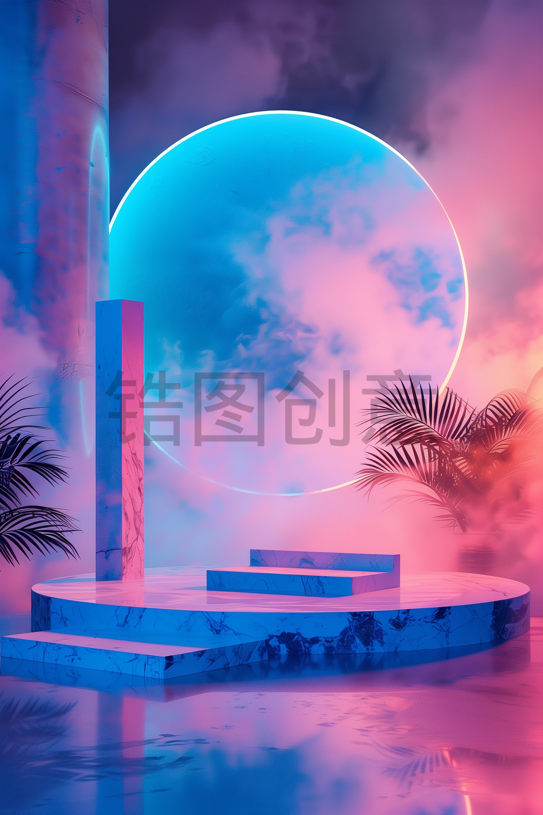 定设网-3d渲染朋克色彩产品展台空间背景