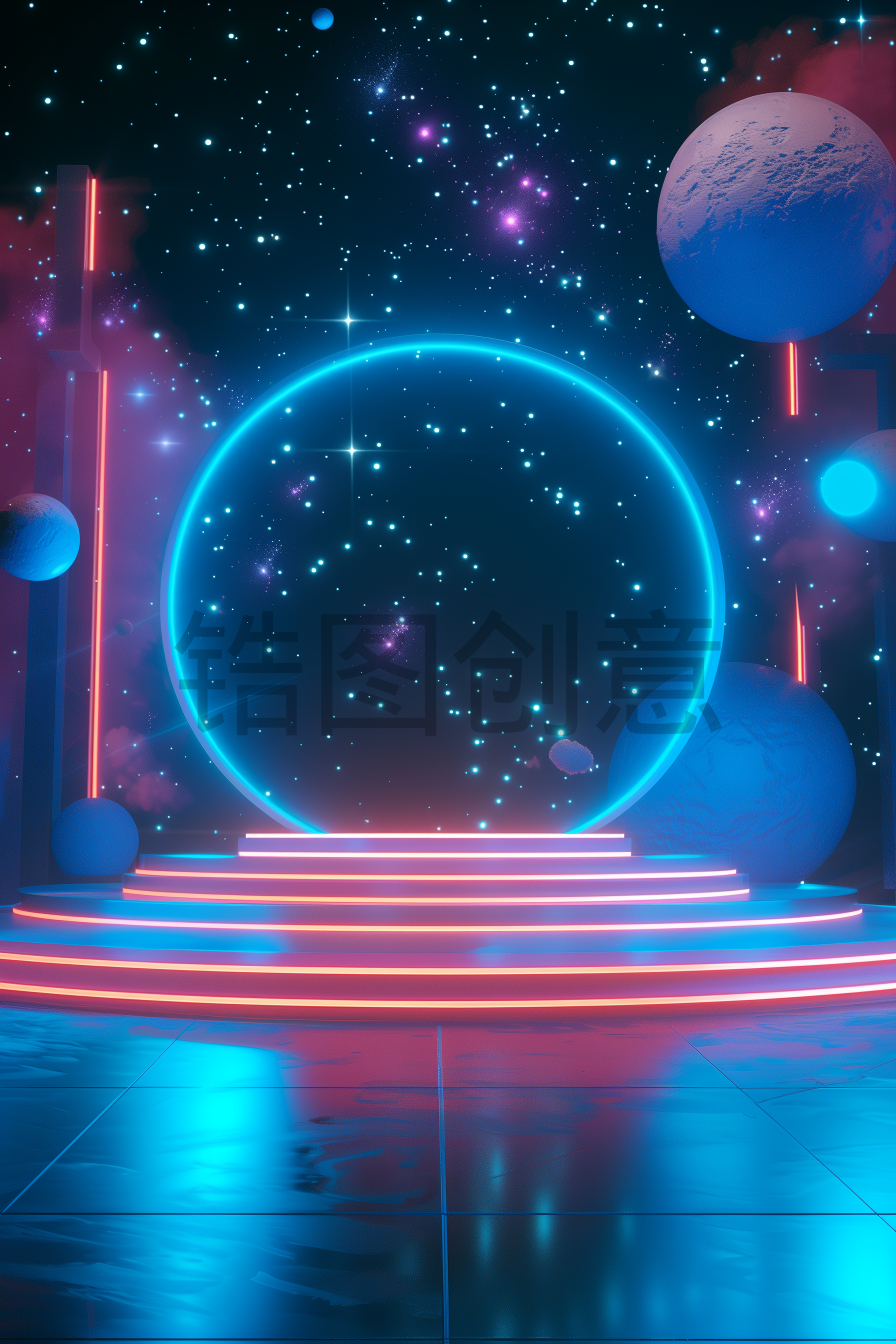 定设网-3d渲染未来感科技星球球体产品展台空间背景