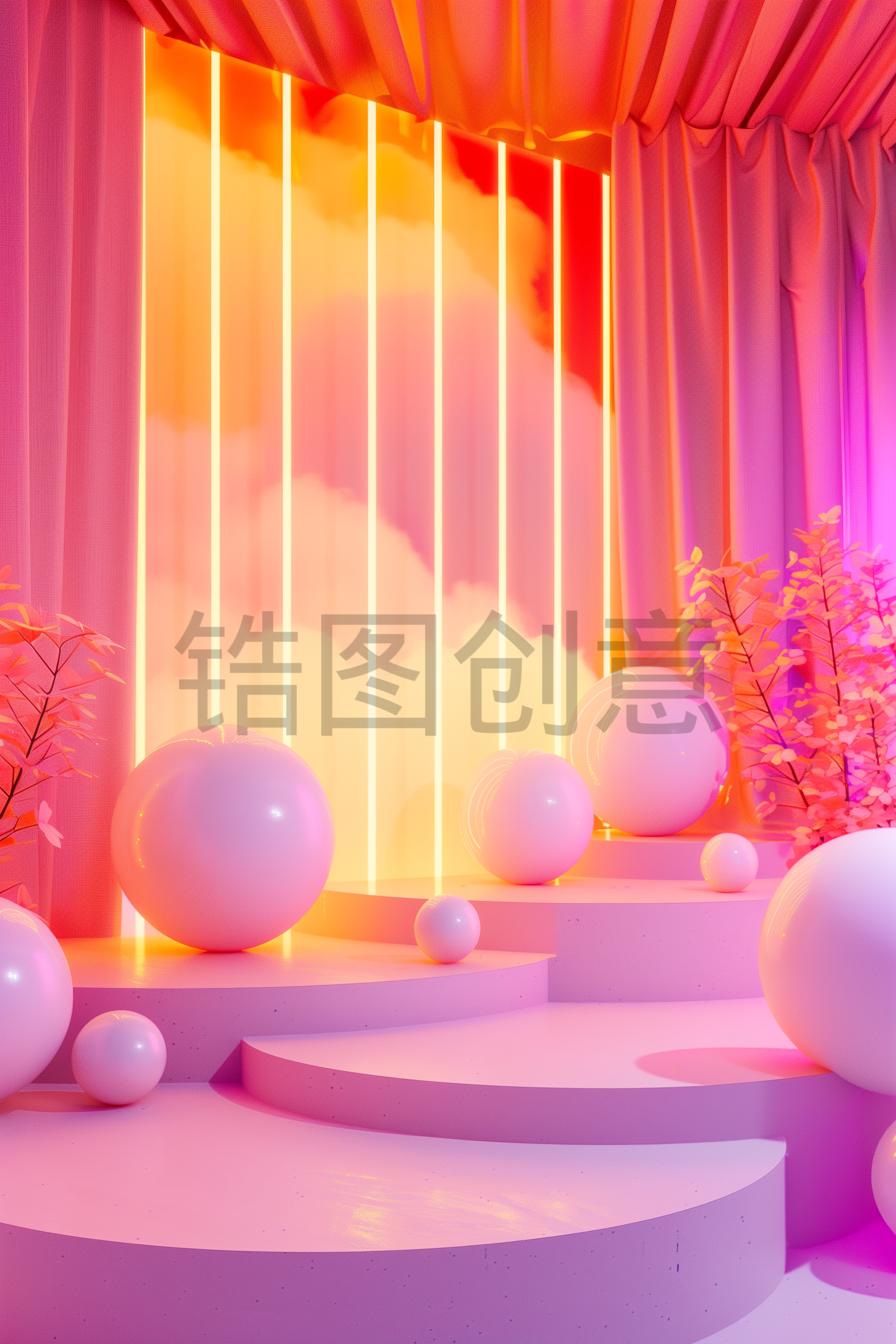 定设网-粉色3d渲染产品展台空间背景