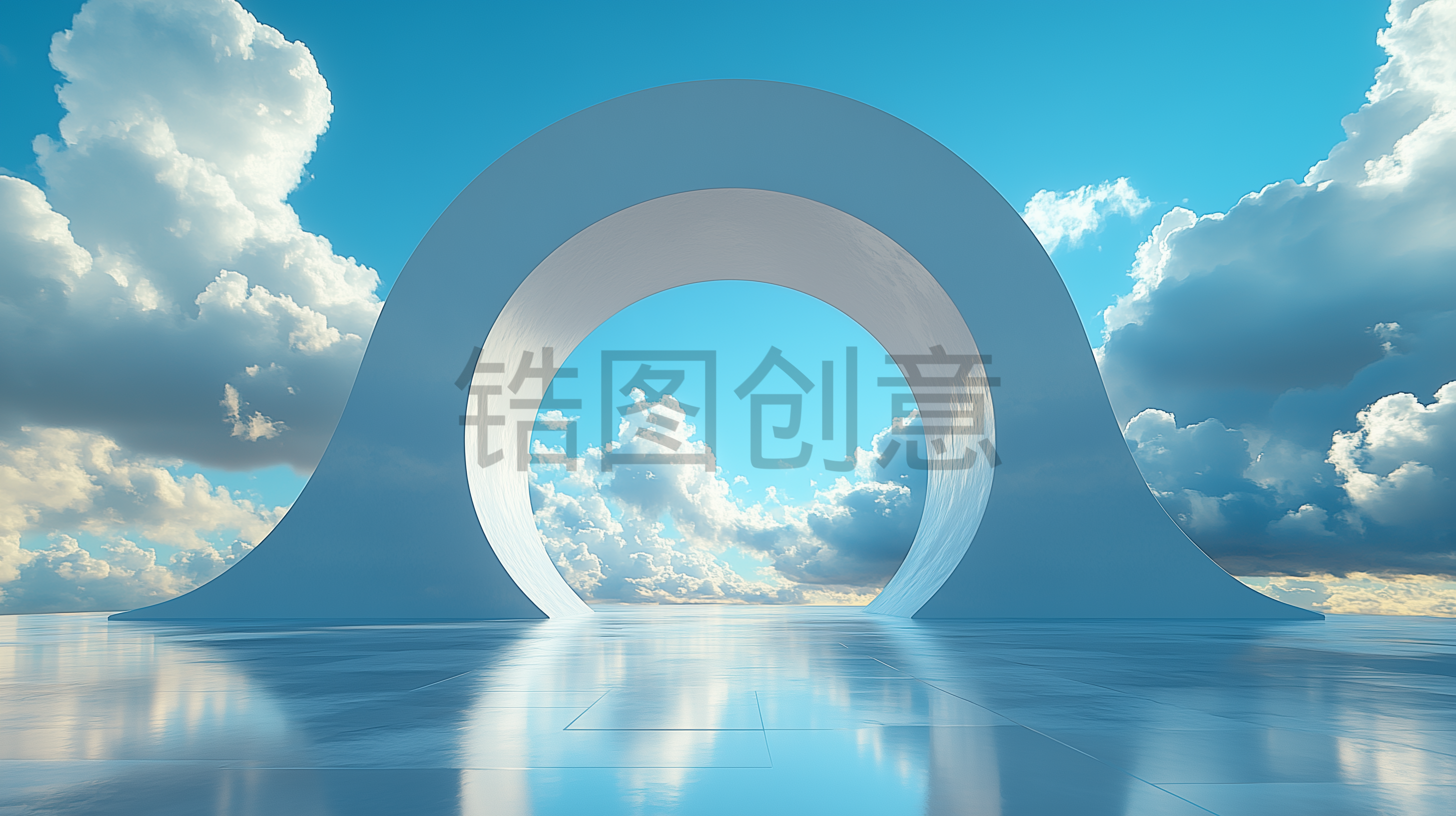 3d渲染白色弯曲环形曲线形状蓝色背景